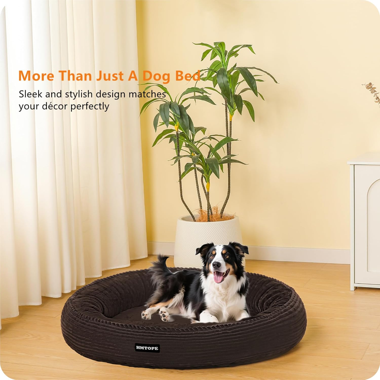 Detalle 2 de HMTOPE Hundebett Mittelgroße Hunde, Katzenbett rund Ø 80 cm – waschbar, rutschfest, braun