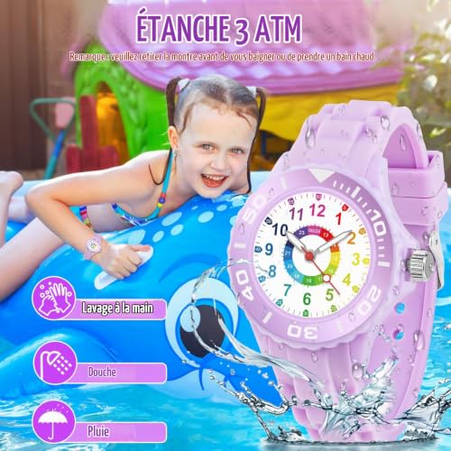 Detalle 2 de GUUMUXIN montre éducative analogique pour enfants, cadran multicolore, 5-16 ans