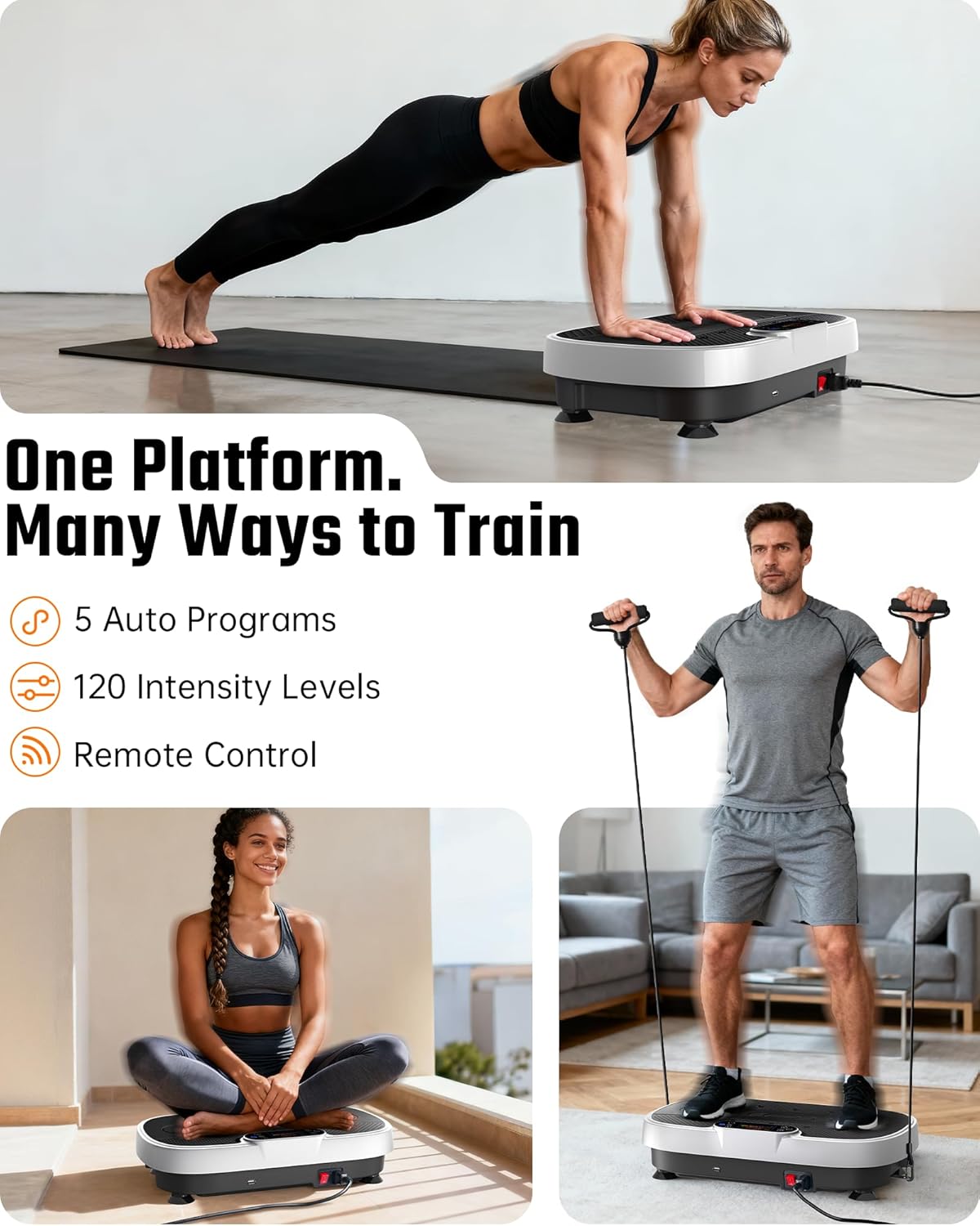 Thumbnail 6 de Renoj vibration plate exercise machine with speaker, adjustable speed, and resistance bands (up to 330 lb)