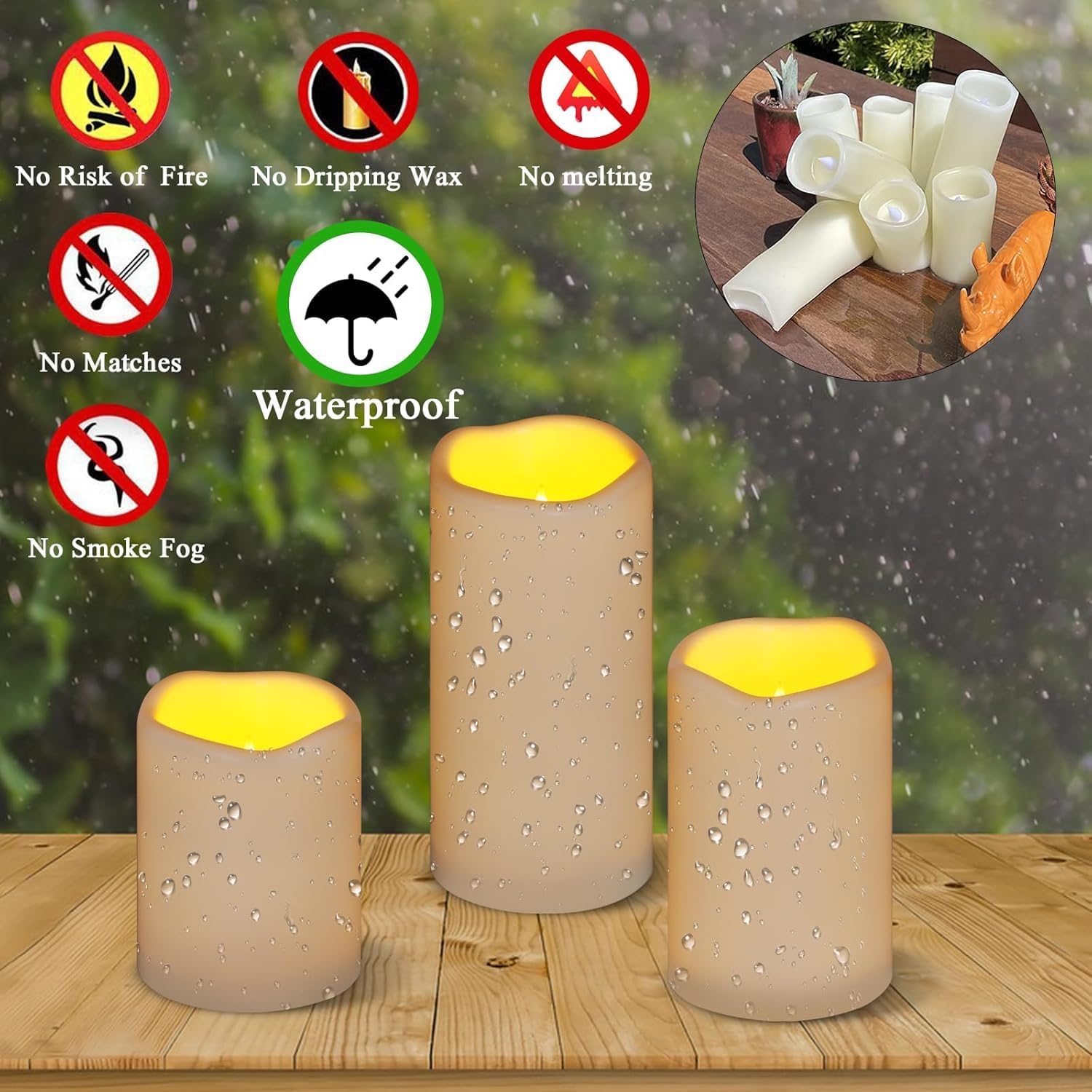 Thumbnail 1 de Aku Tonpa 12 Pack Ivory Flameless Candles Set (4", 5", 6"), Outdoor & Indoor Pillars with Remote Timer