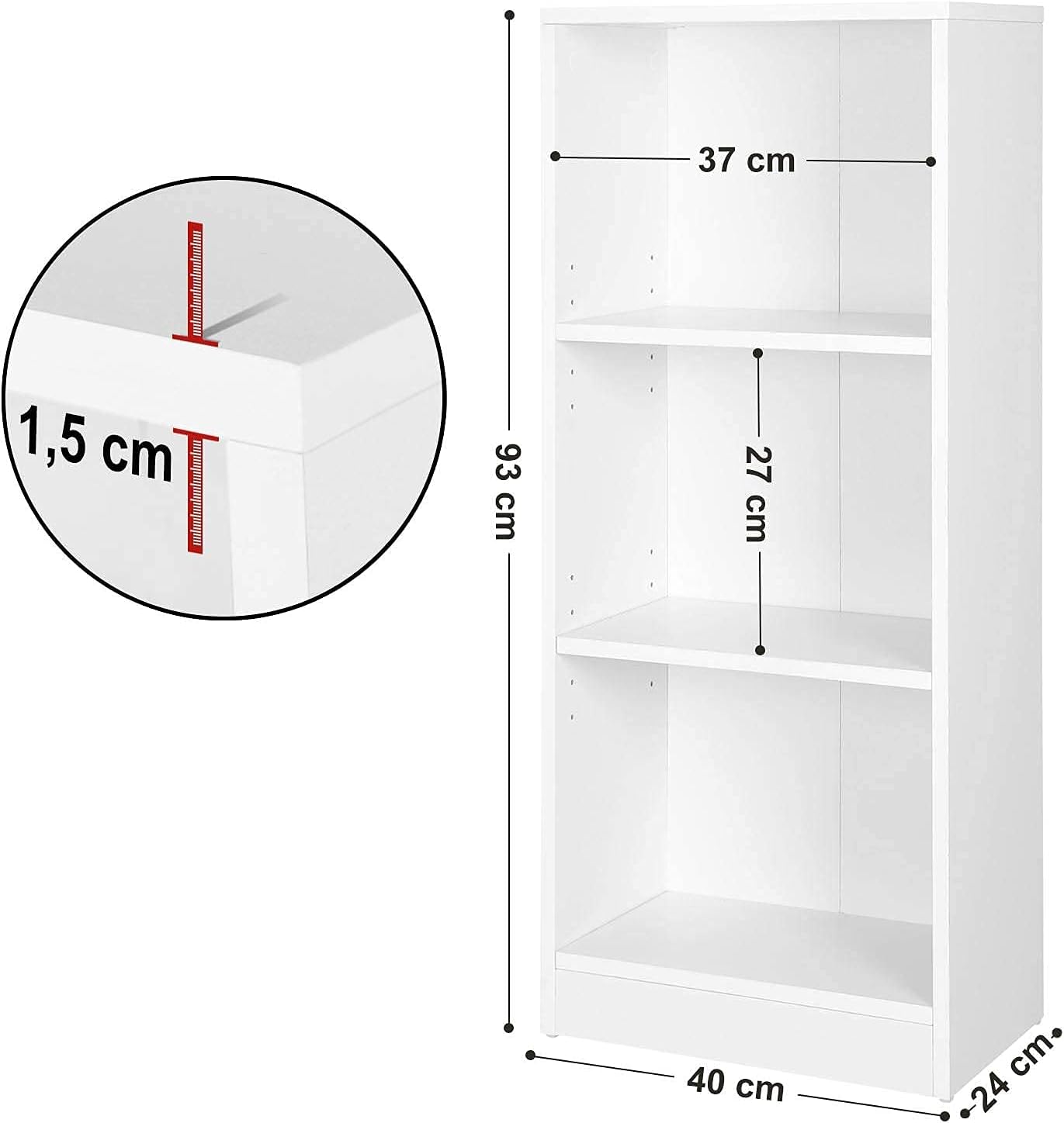 Detalle de VASAGLE LBC103W libreria 40 x 24 x 93 cm
