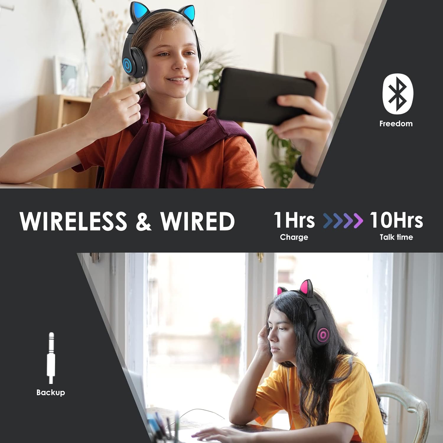 Thumbnail 5 de Sendowtek Wireless Headphones for Kids with Cat Ear Lights