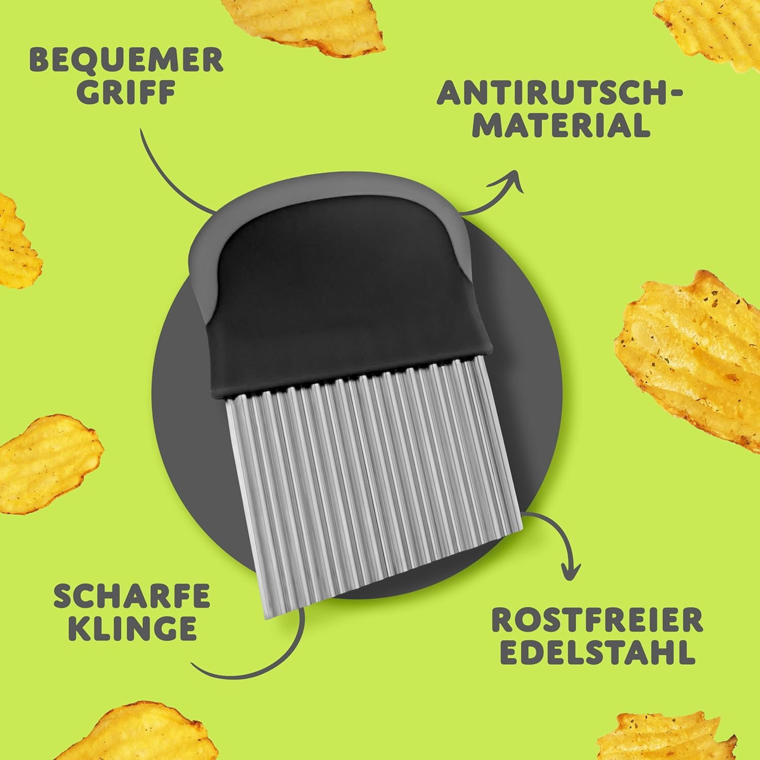 Thumbnail 2 de Villkin Wellenschneider aus Edelstahl – spülmaschinengeeignet, ergonomischer Griff (1x Schwarz-Grau)