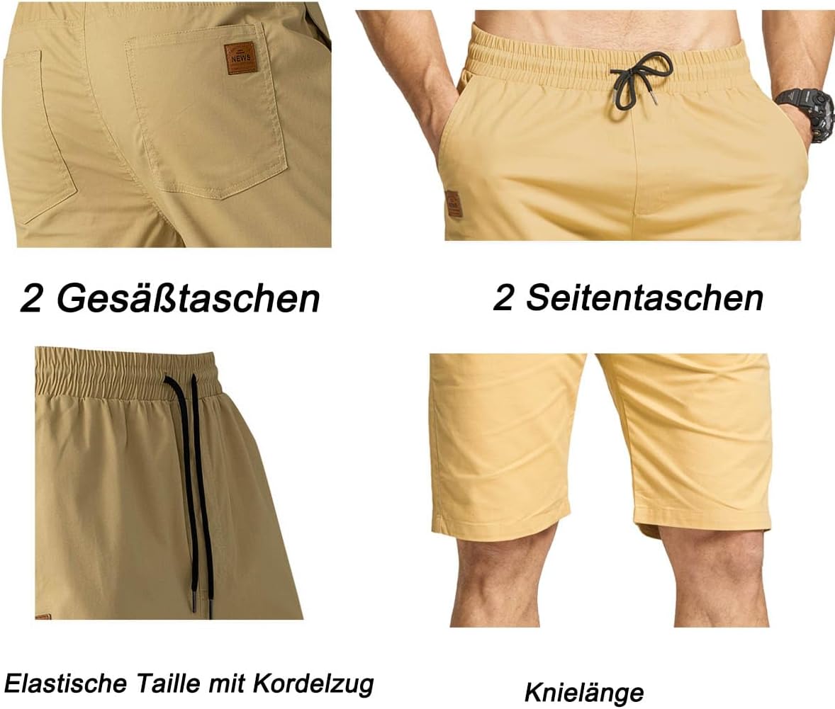 Detalle de JustSun Kurze Hose Herren – Baumwolle, elastischer Bund und Tunnelzug