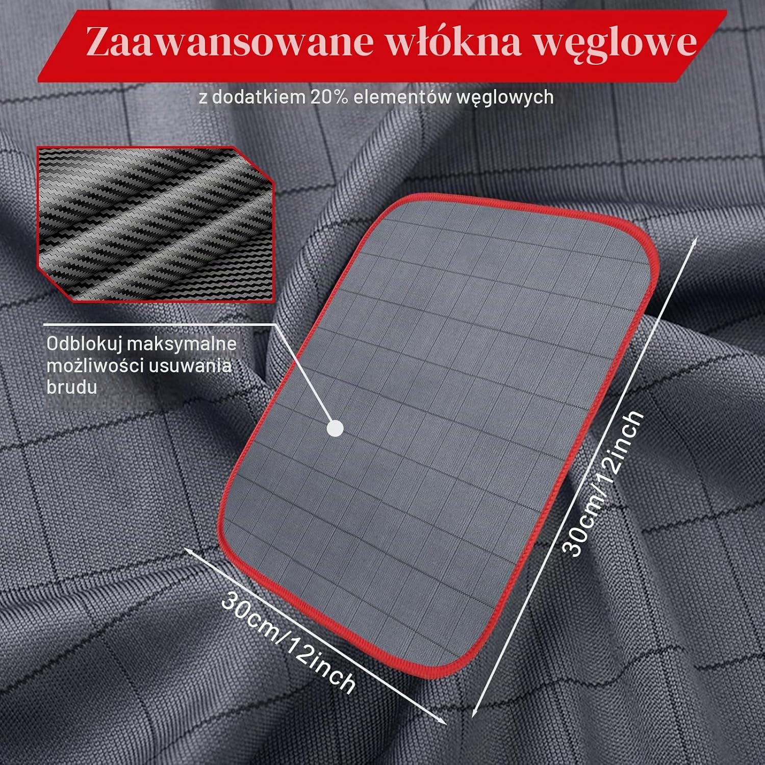 Detalle 2 de lompyeu QJB8PC – ściereczki do szyb z mikrofibry z włóknem węglowym, 30 × 30 cm