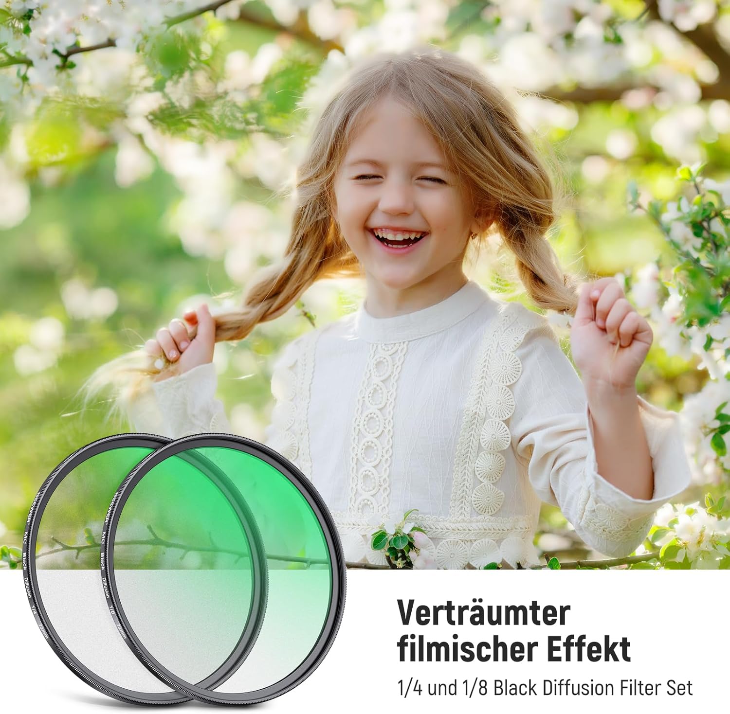 Thumbnail 1 de NEEWER 72mm 1/4 & 1/8 Black Diffusion Filter (2er-Set) für filmische Porträts & Video