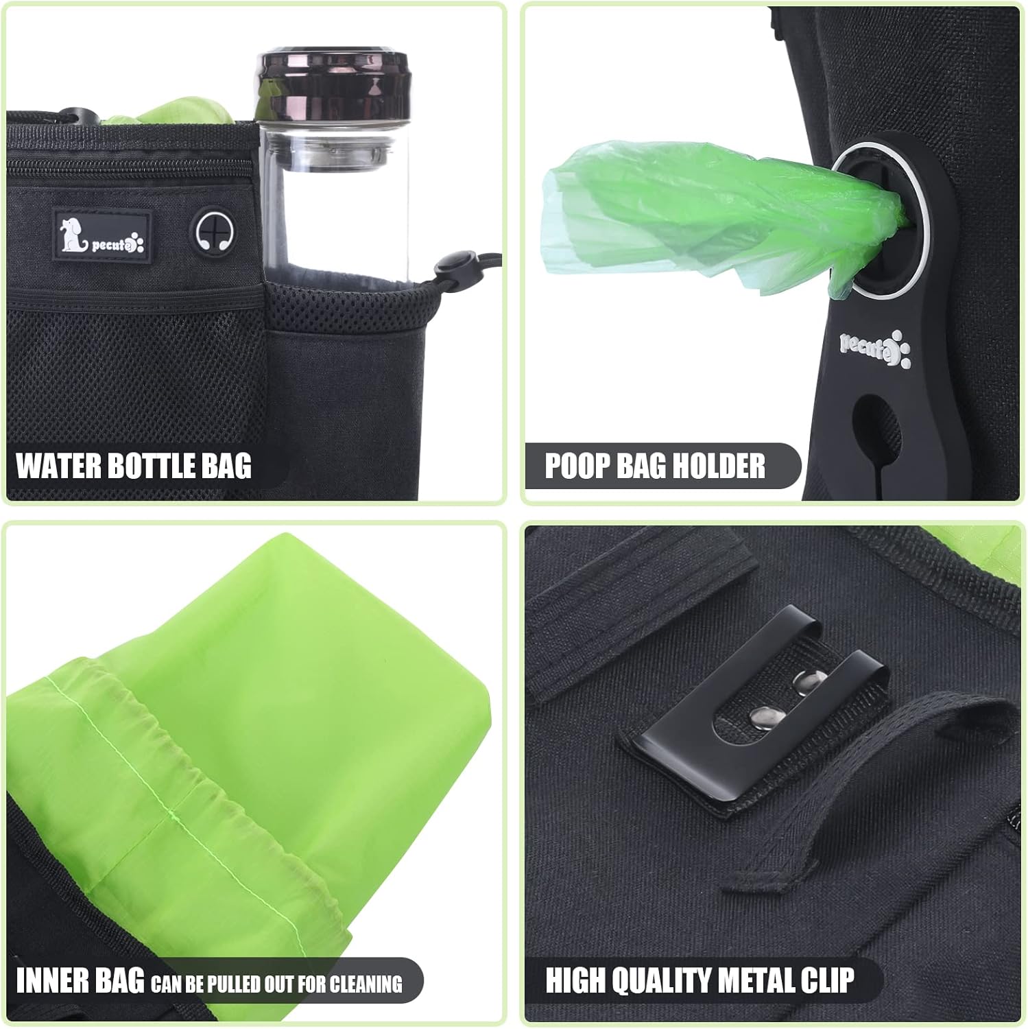 Thumbnail 2 de pecute Large Dog Treat Pouch Bag with Water Bottle Holder (Black) – waterproof walking training bag