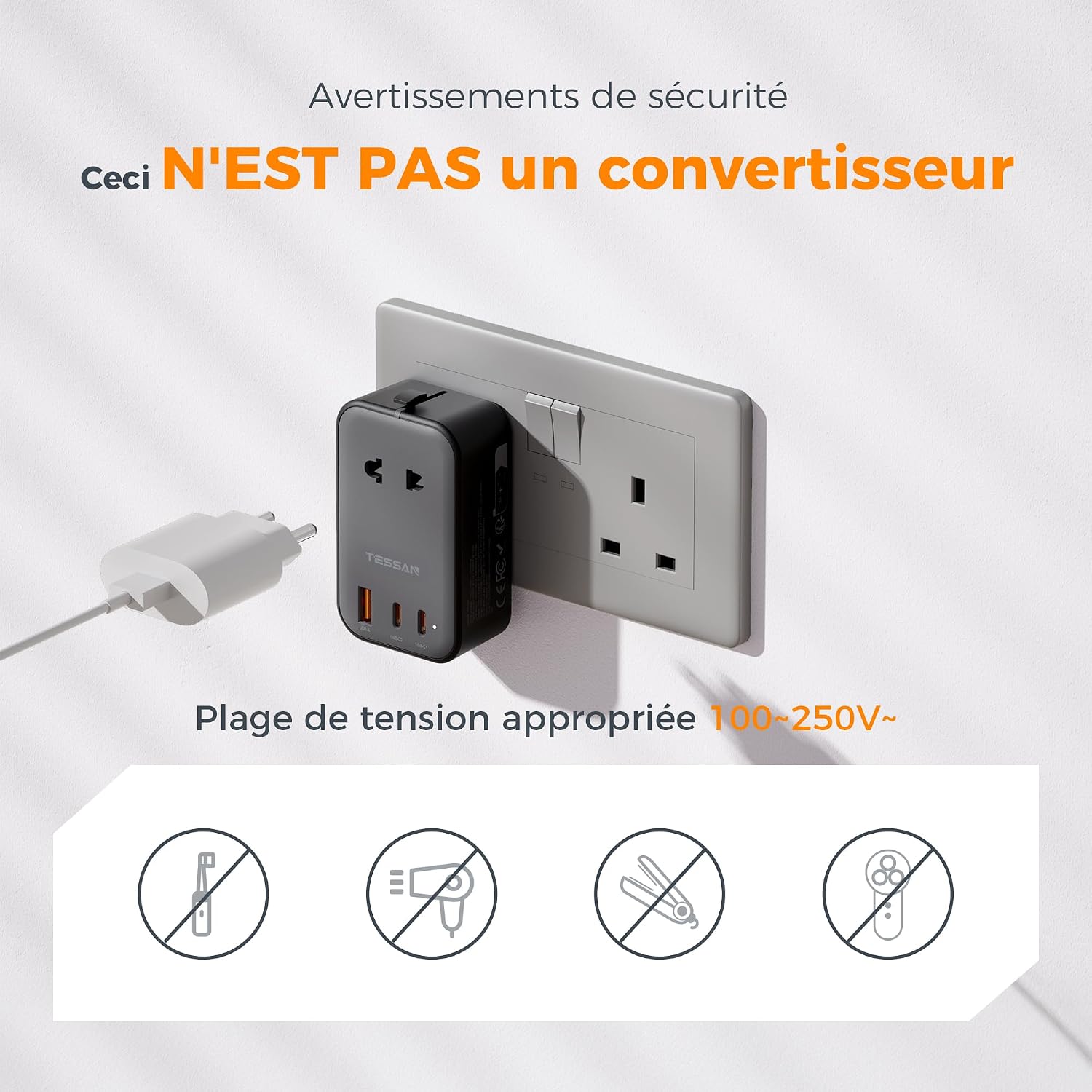 Detalle 2 de TESSAN Adaptateur universel 20W PD voyage