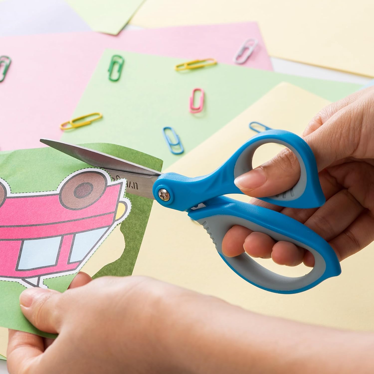 Detalle de LIVINGO Ciseaux scolaires – Lame aigüe et pointe pointue, lot 3, pour élèves et enseignants