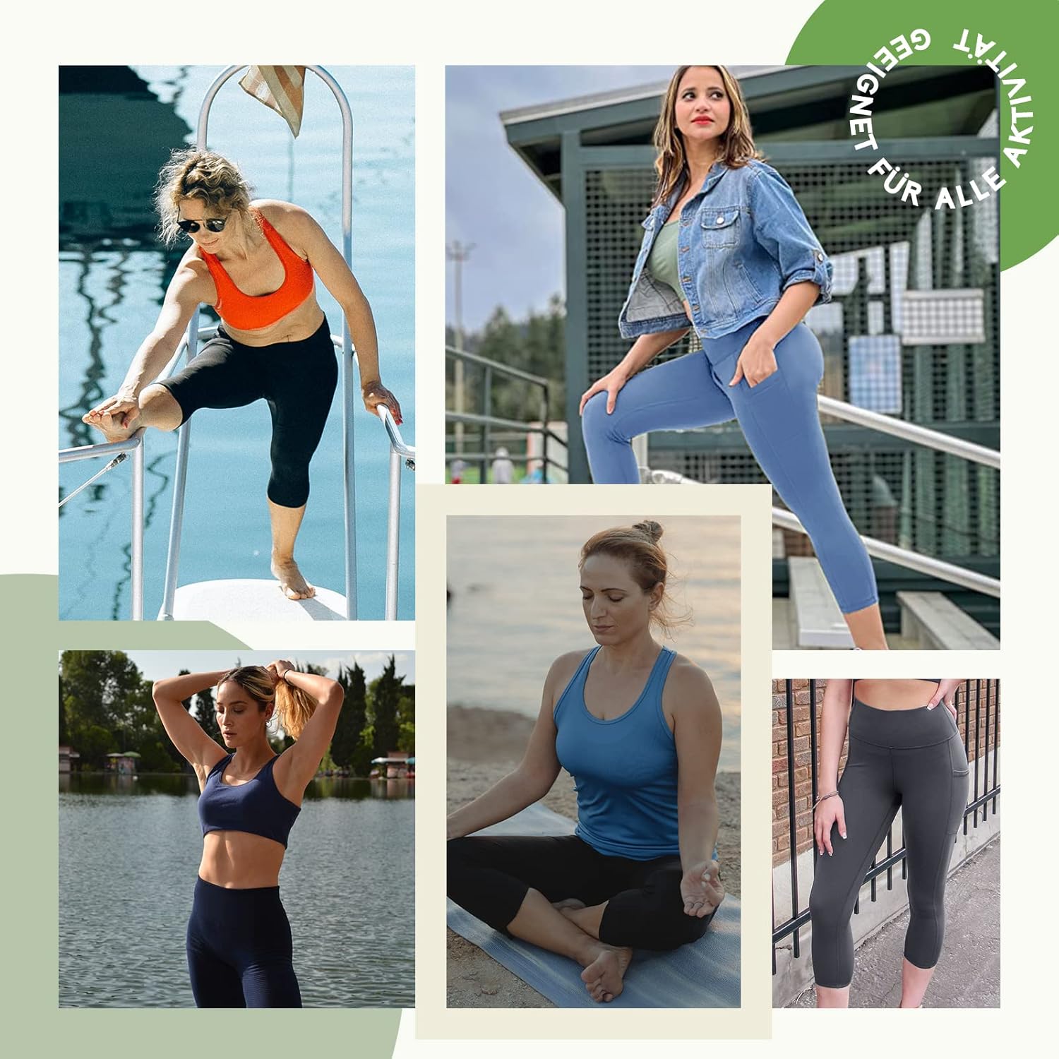 Detalle de FOTOCITI Damen Leggings Capri mit Taschen – Hoher Bund, blickdicht, 3/4 Länge