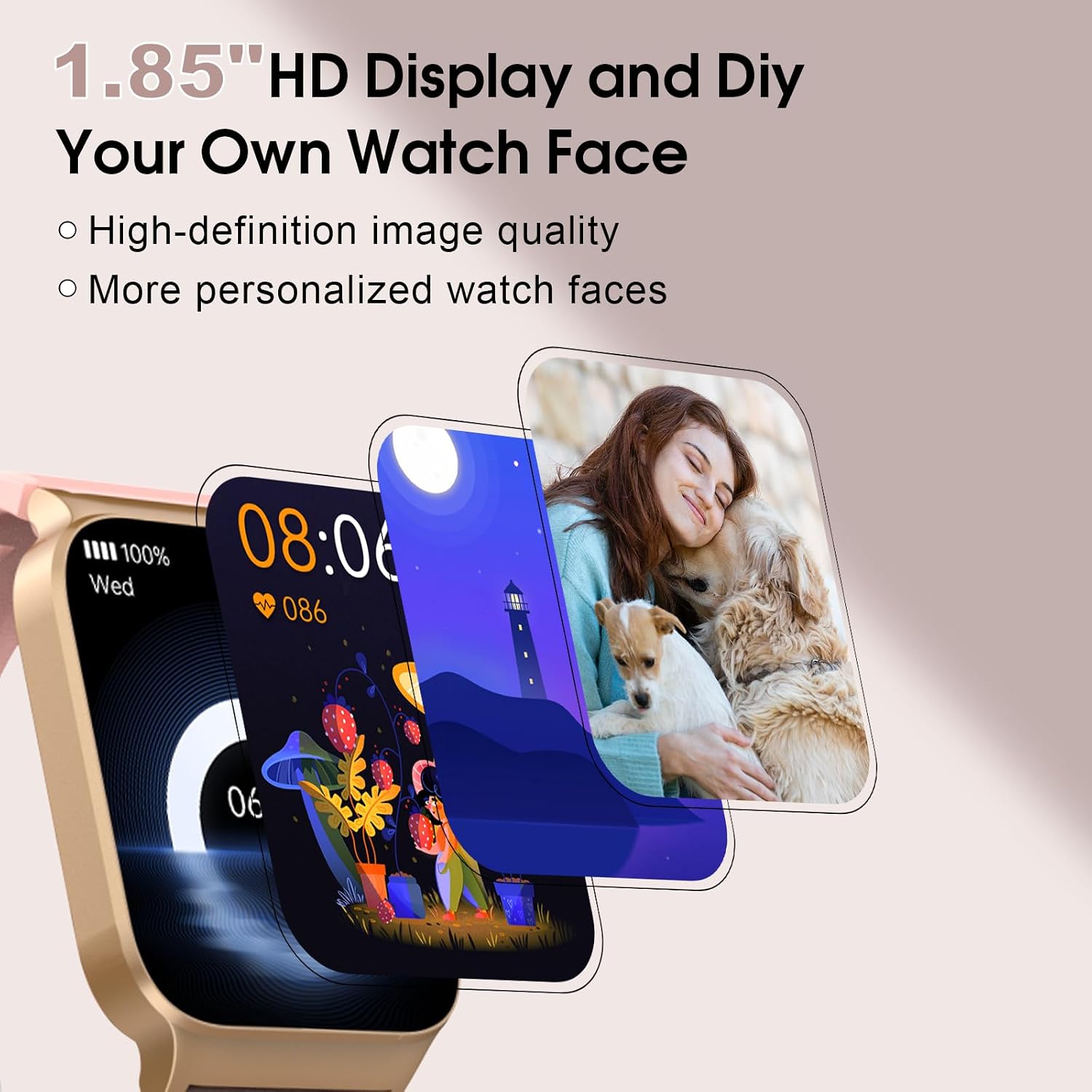 Thumbnail 1 de STECEi 1.85" HD Curved Screen Smart Watch with Bluetooth Calling, Heart Rate & Sleep Tracking (Rose)