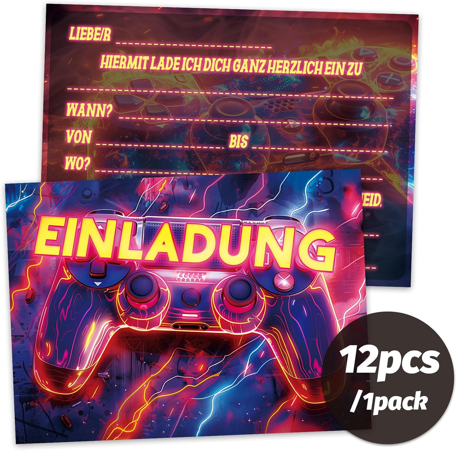 Thumbnail 1 de Werfunee Gamer Einladungskarten 12 Stück – 15 × 11 cm Kindergeburtstag (Mädchen/Junge)