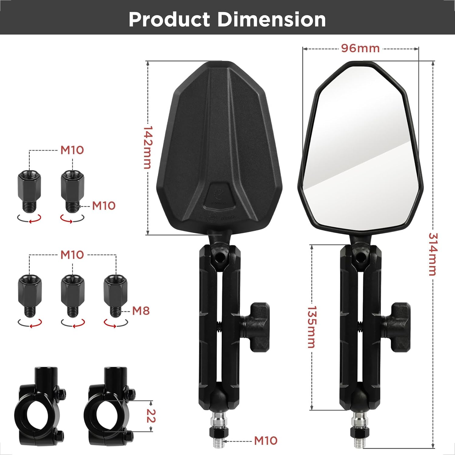 Detalle de Evermotor 360° Motorcycle Mirrors — E-Mark, 2-Pack