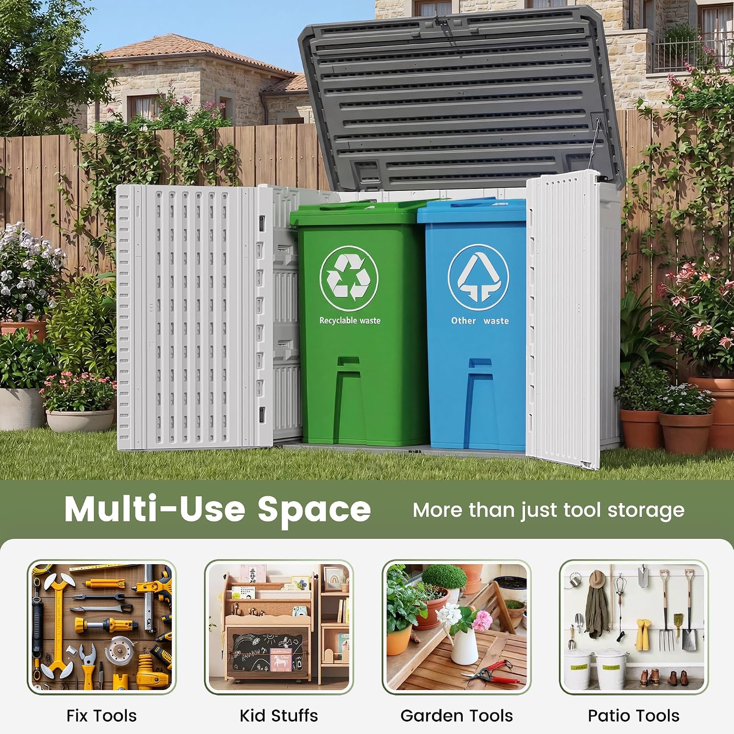 Detalle de UDPATIO 34 Cu.Ft Resin Outdoor Storage Shed, White HDPE with Floor