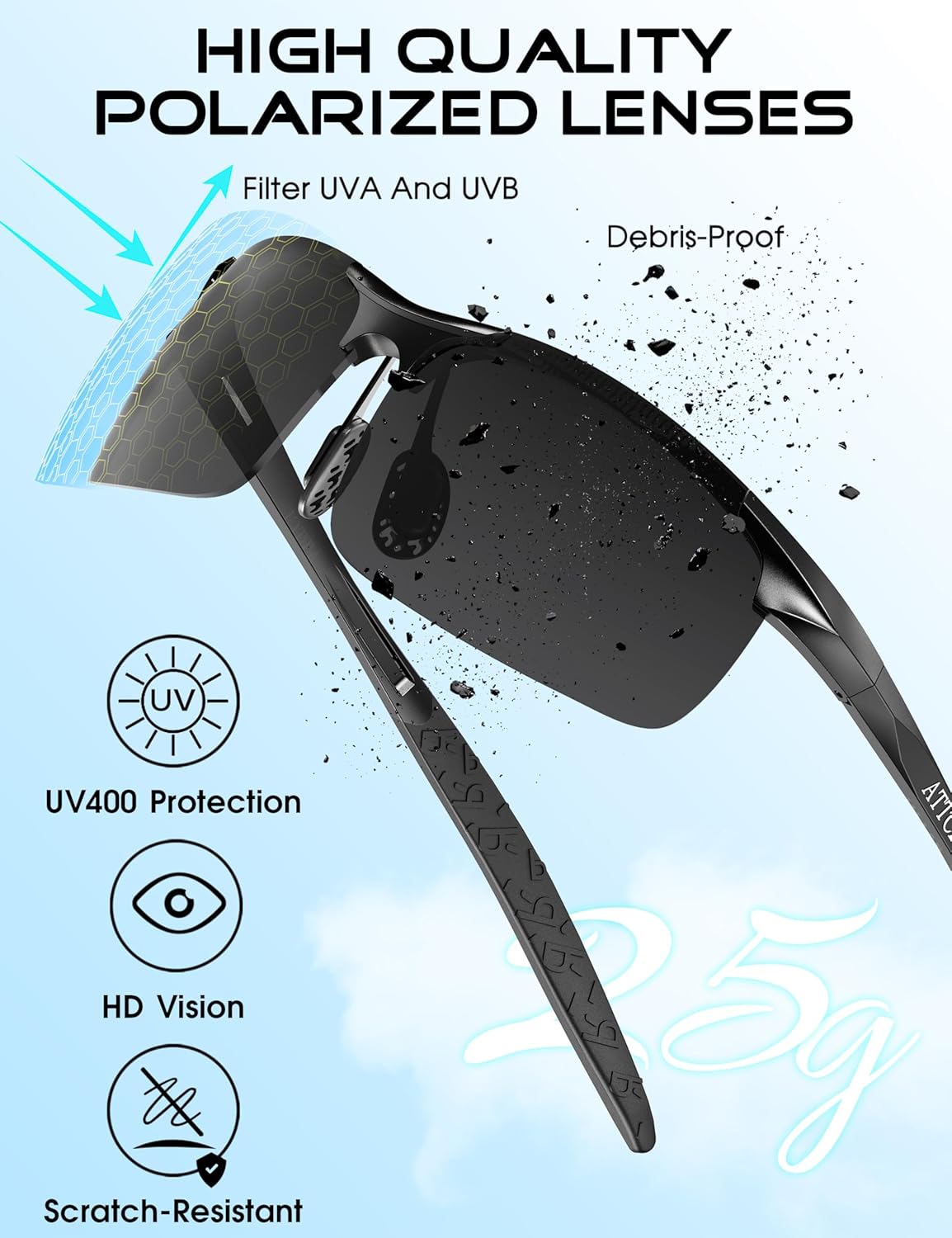 Detalle 2 de ATTCL Polarised Sports Sunglasses for Men with UV400 Protection (Wrap Around, Lightweight 20g)