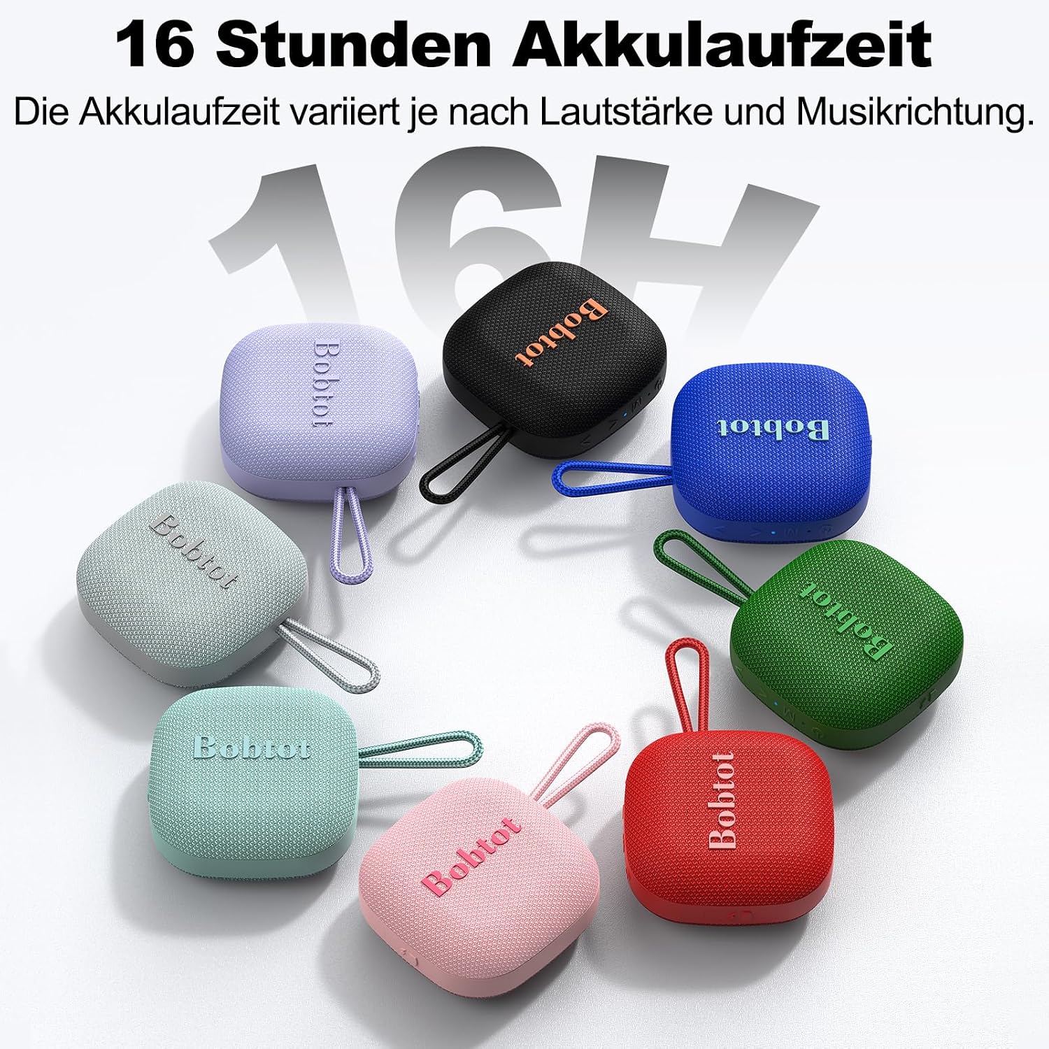 Detalle de Bobtot Bluetooth Lautsprecher (IPX7, kabellos tragbar, 16 Std. Akkulaufzeit) – Mini für Reisen & Sport, Schwarz