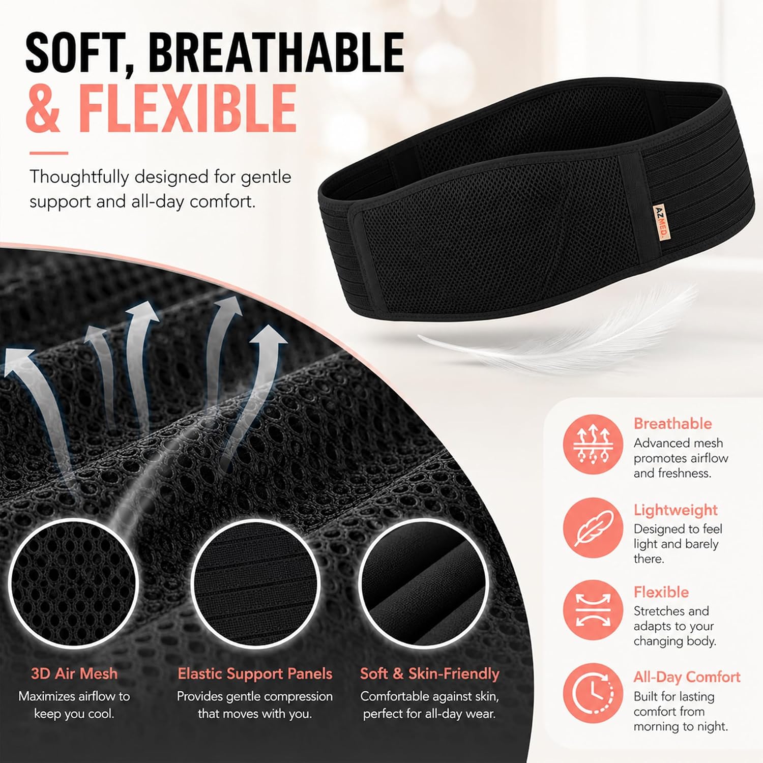 Detalle de AZMED AZM-BLACK-MTERNITY-BELT Maternity Belt, Adjustable 35–46-Inch Support