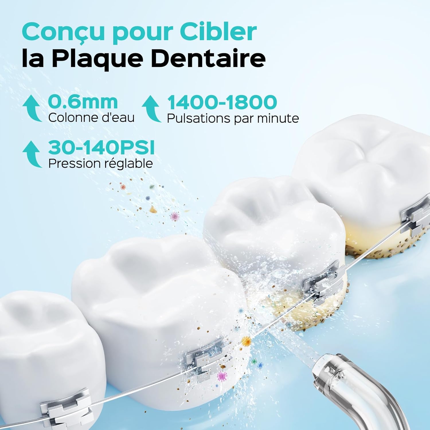 Thumbnail 1 de COSLUS Jet Dentaire Hydropulseur (C51) rose — 3 modes & 18 niveaux, compact pour orthodontie et gencives sensibles