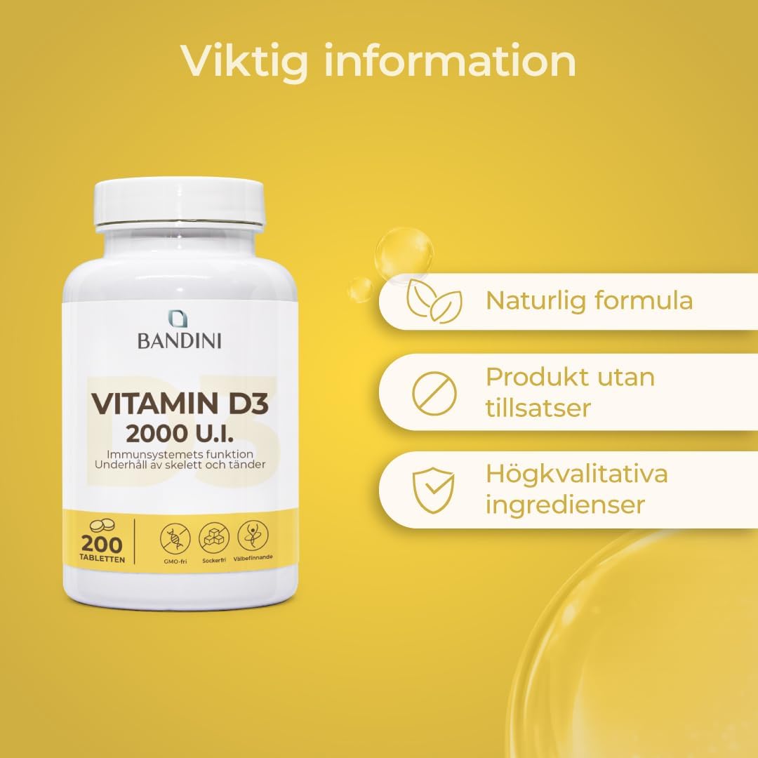 Thumbnail 5 de BANDINI D-vitamin D3 50 μg – 200 tabletter för dagligt intag