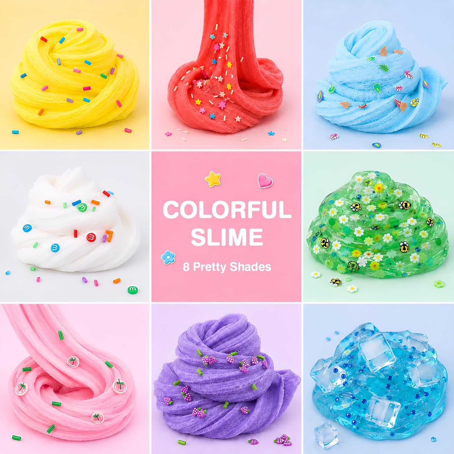Detalle de 8-Piece Slime Kit: 6 Cloud Slimes & 2 Crystal Clear Slimes with Charms