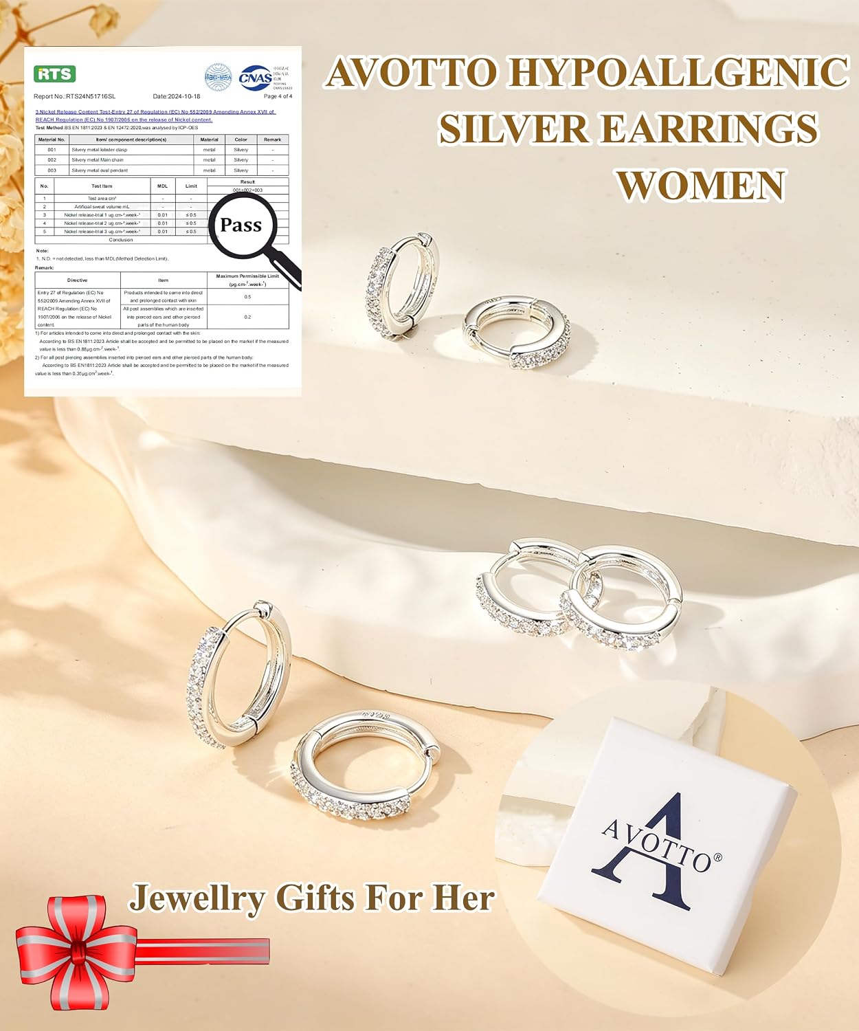 Detalle 2 de AVOTTO 3 Pairs S925 Silver Earrings – Small Huggie Hoop Set