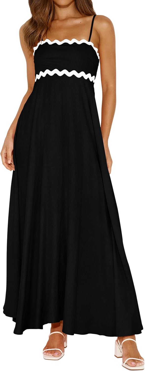 Detalle de PRETTYGARDEN Womens Spaghetti Strap Maxi Dress: Boho Summer Comfort and Flowy Style