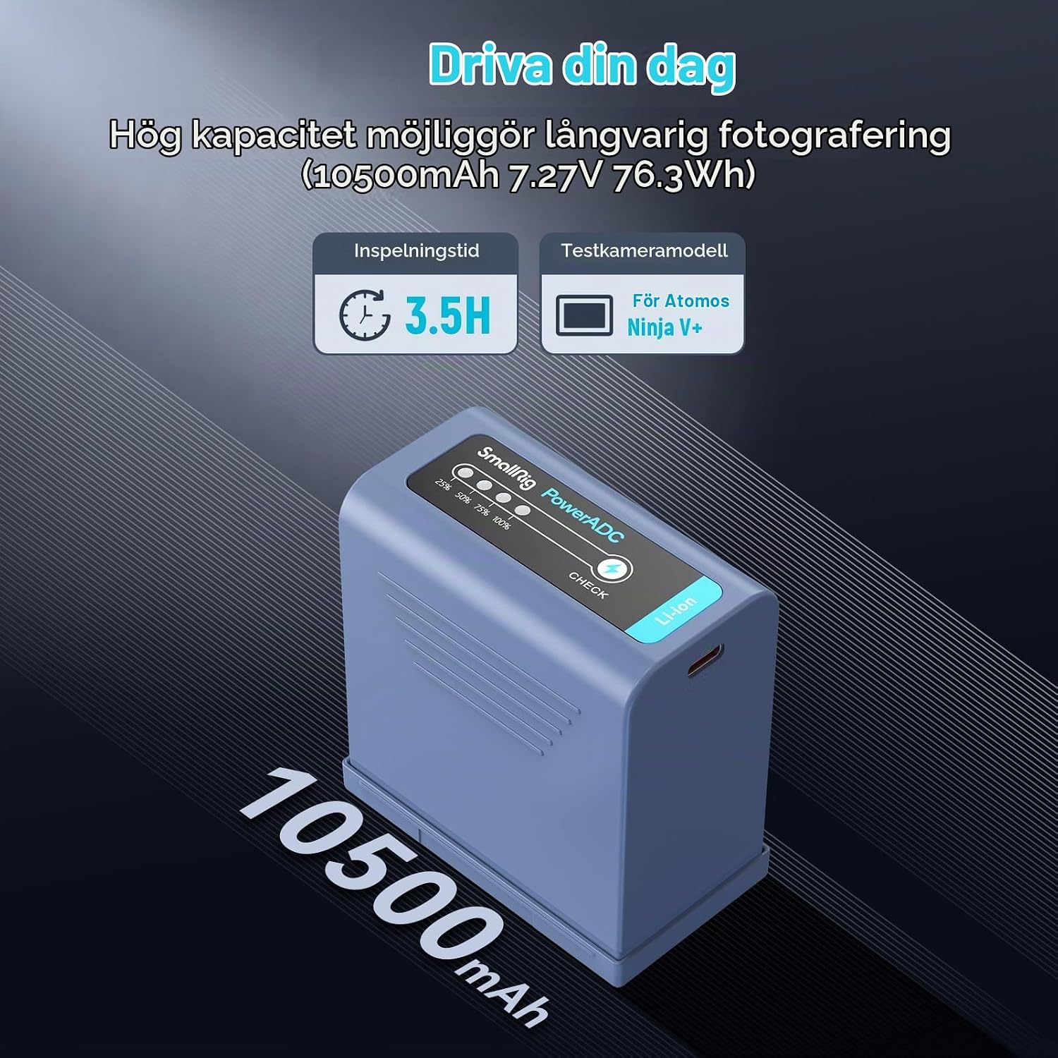 Detalle 2 de SMALLRIG 4267 NP-F-batteri, 10 500 mAh med USB-C och USB-A