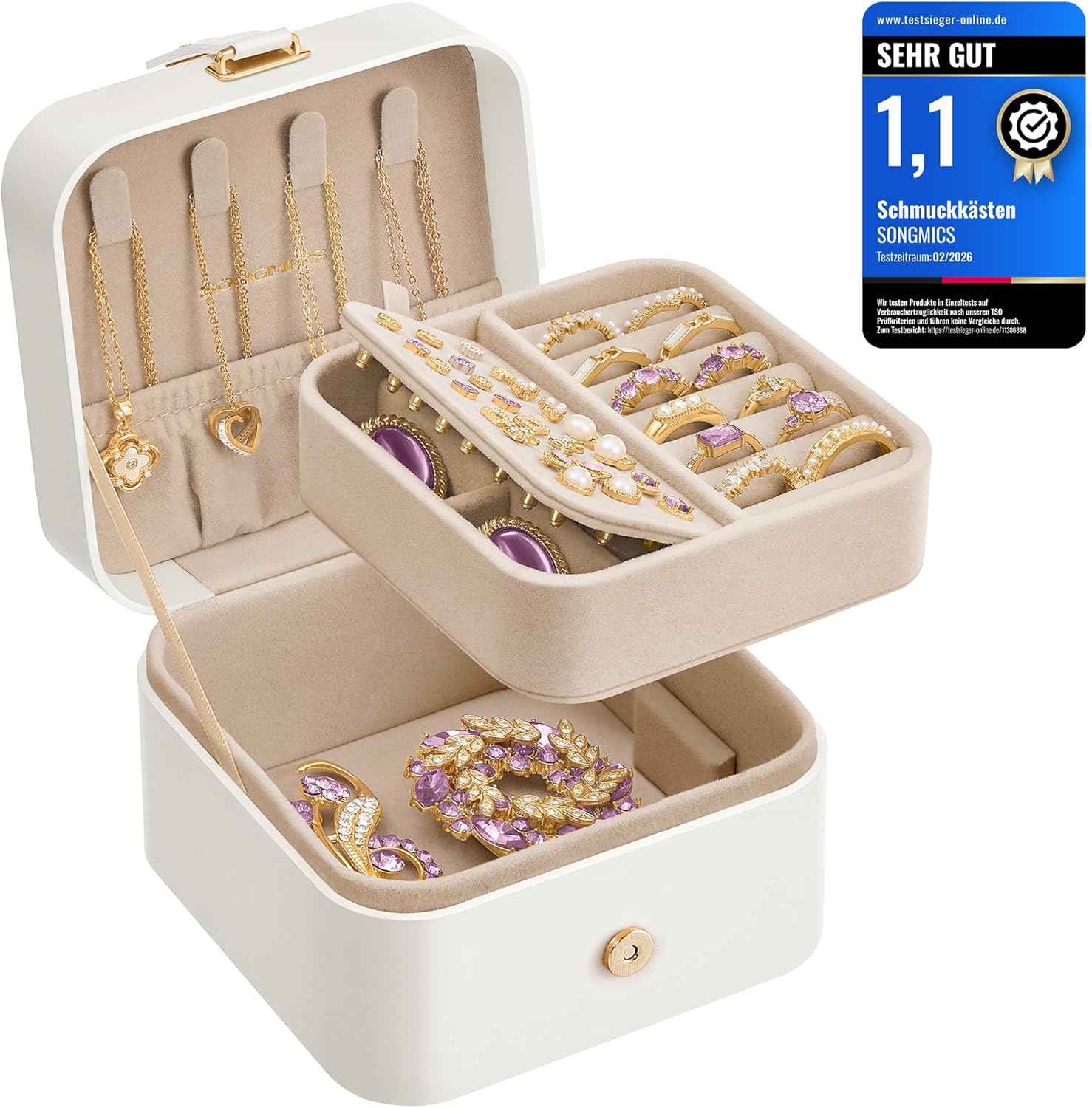 Thumbnail 6 de SONGMICS Schmuckkästchen Reise JBC166R01 – kleines Schmuck-Organisationsetui mit 2 Ebenen