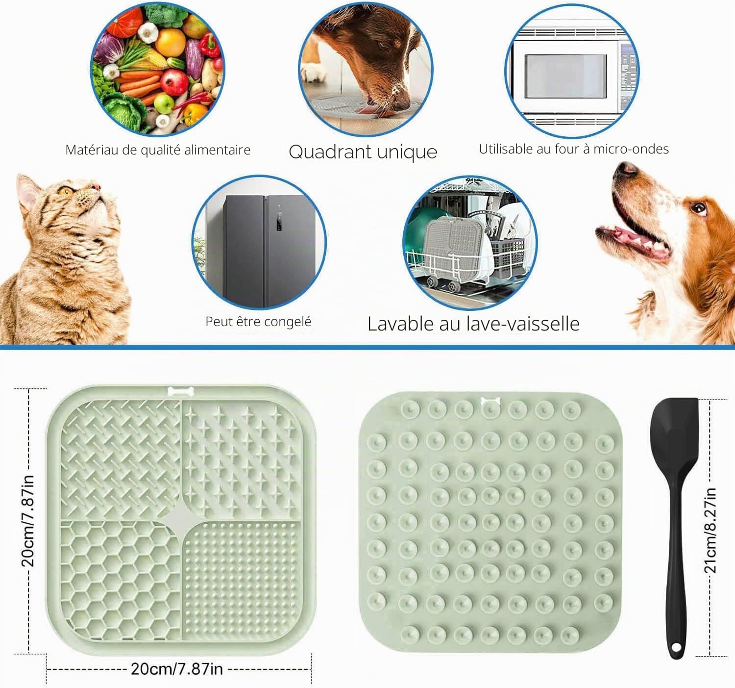 Detalle de Tapis à lécher Zonopy pour chiens et chats avec ventouses – alimentation lente et distraction efficace