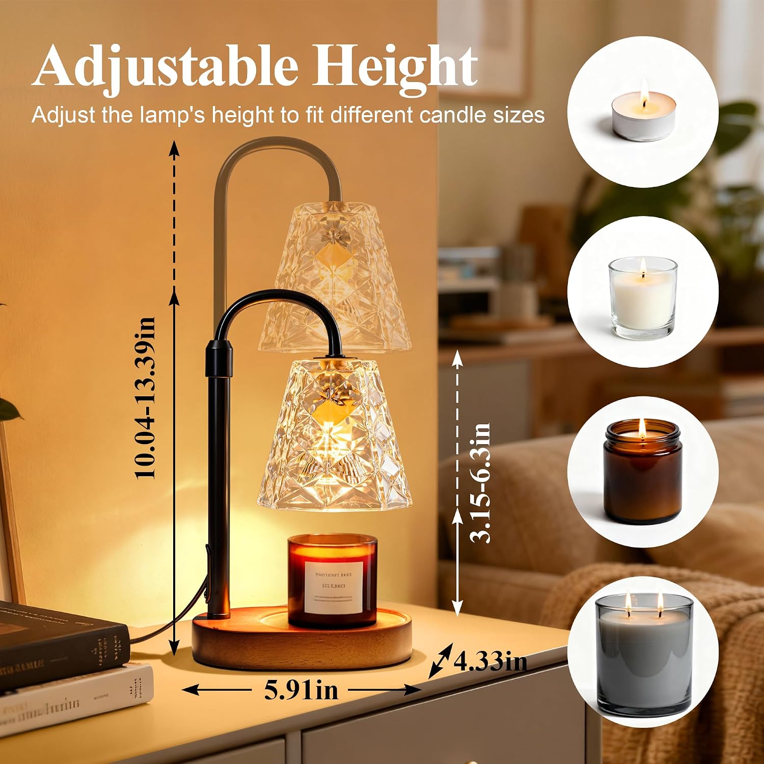 Thumbnail 1 de ESUNYD 10820 Candle Warmer Lamp with Timer, Adjustable Height, Black
