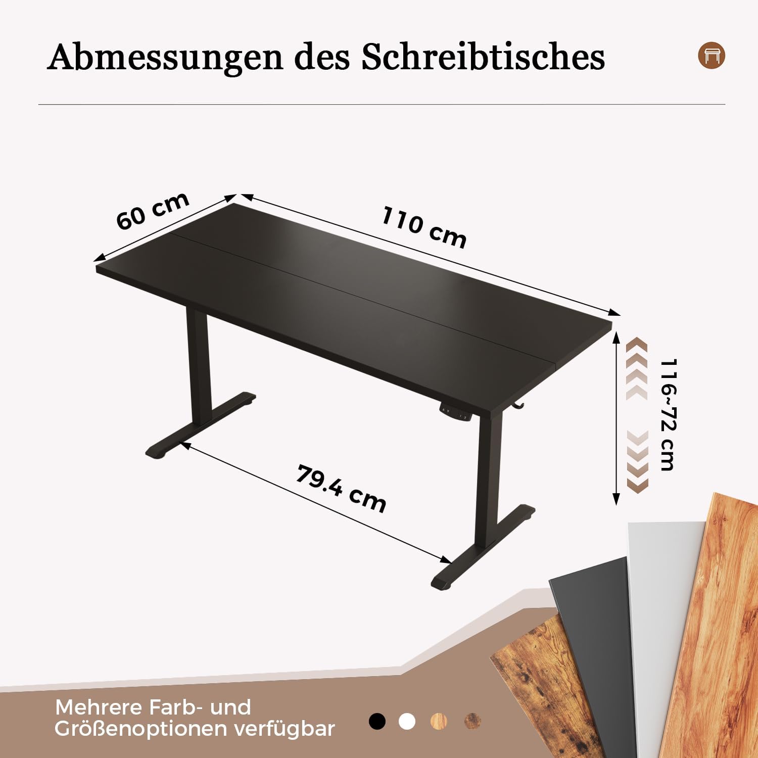 Detalle de Klicelor Höhenverstellbarer Schreibtisch – Elektrisch höhenverstellbar, 100 x 60 cm, 2 Memory‑Funktionen, Schwarz