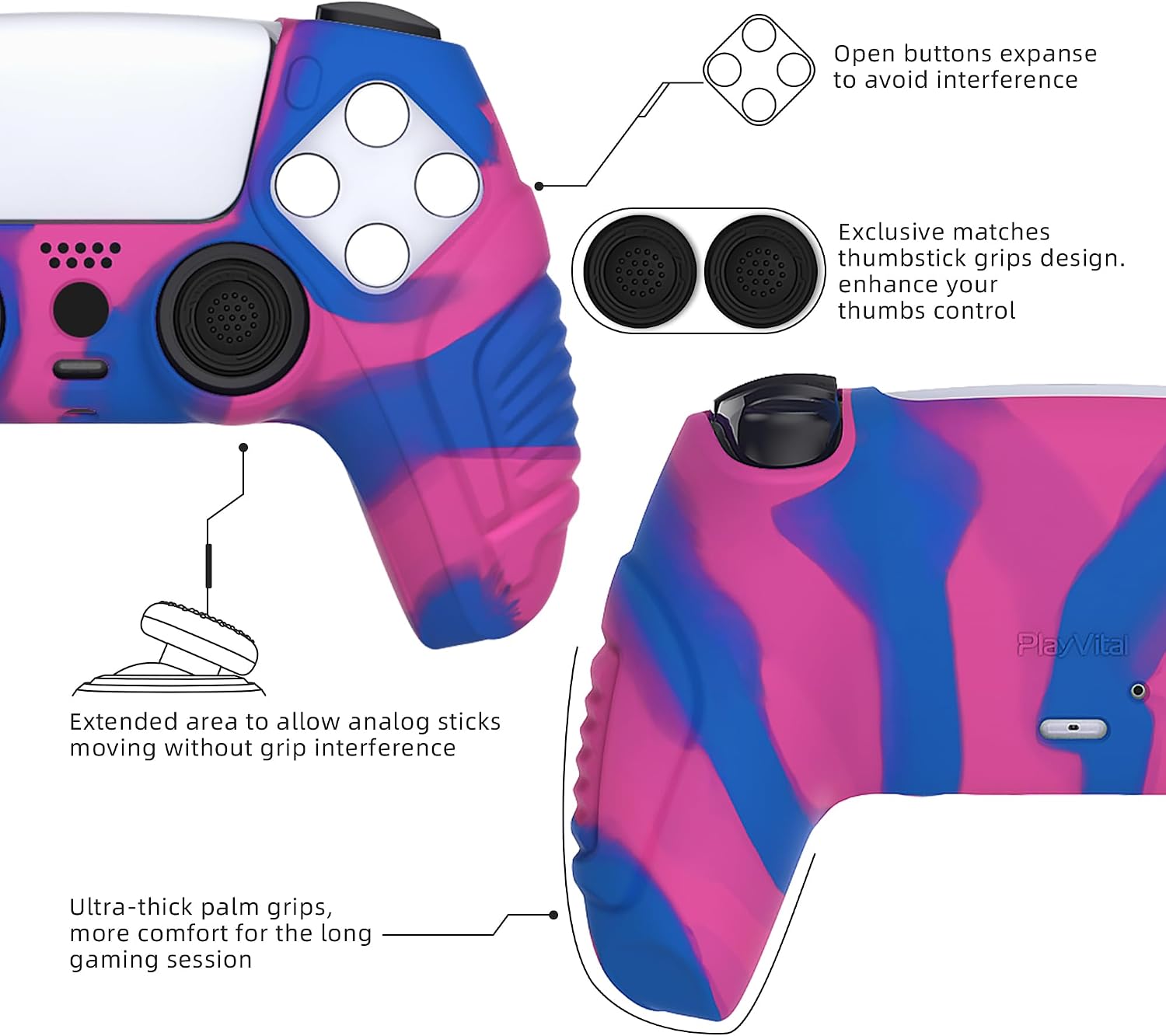 Thumbnail 2 de PlayVital Raging Warrior Edition PS5 Controller Case Cover – Pink, Purple & Blue