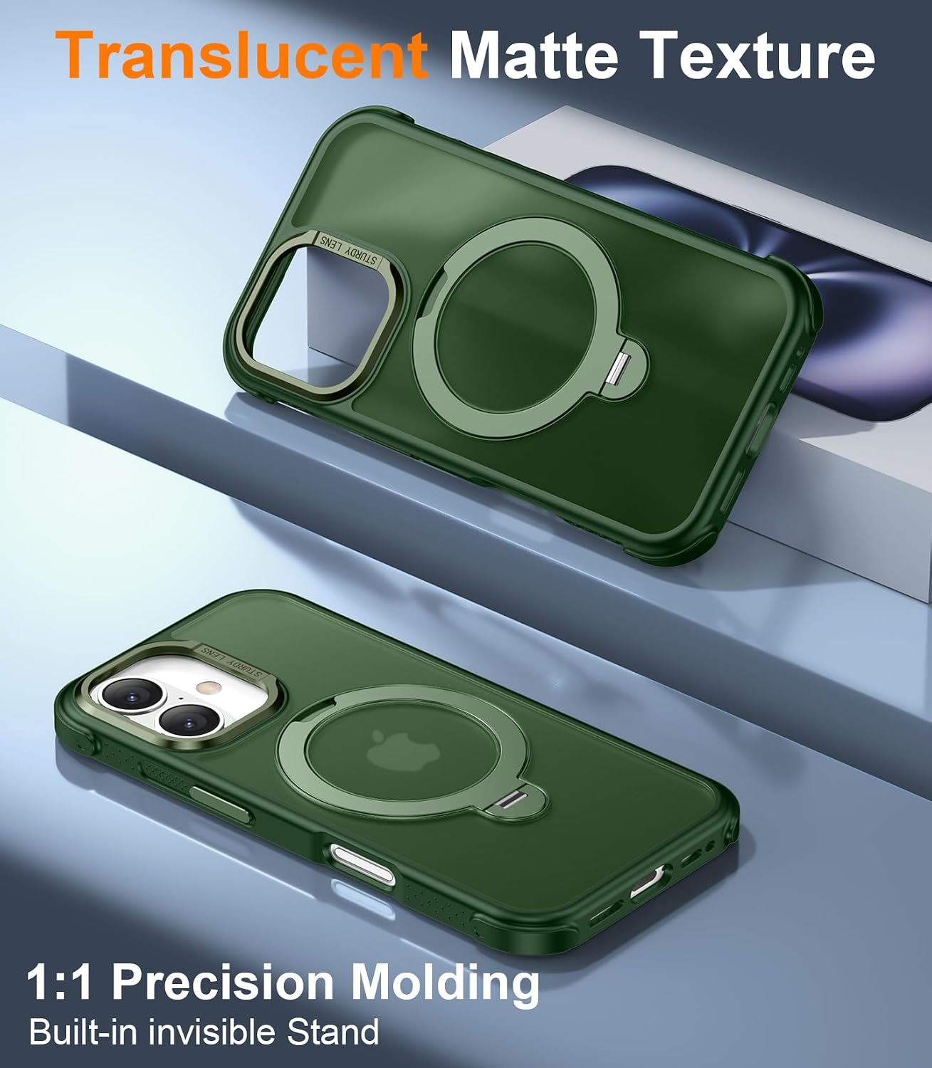 Detalle de Temdan iPhone 16 Case with 360° Rotatable Magnetic Stand — Military-Grade Shockproof, MagSafe Compatible, 6.1