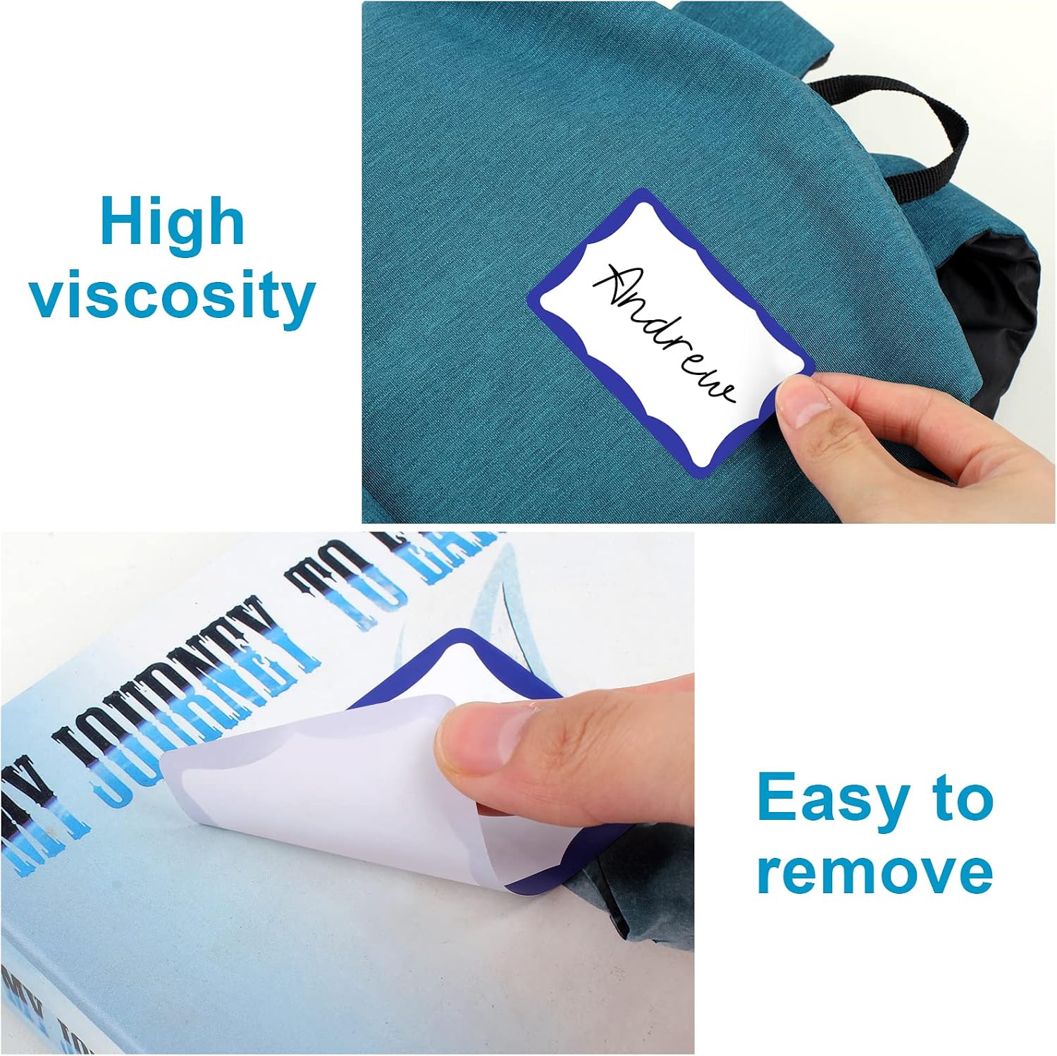 Detalle 2 de Utron TF004 Name Tag Stickers, 3in x 2in White Labels with Blue Border