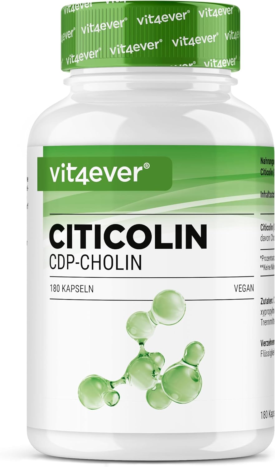 Detalle de vit4ever CDP-Cholin (Citicolin) 250 mg – 180 Kapseln, vegan