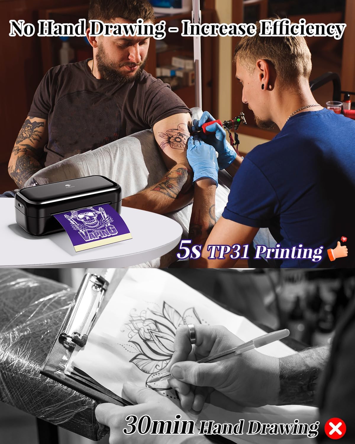 Detalle de Phomemo TP31 Tattoo Drucker – kabelloser Stencil-Drucker für unterwegs (77 mm Druckgröße)