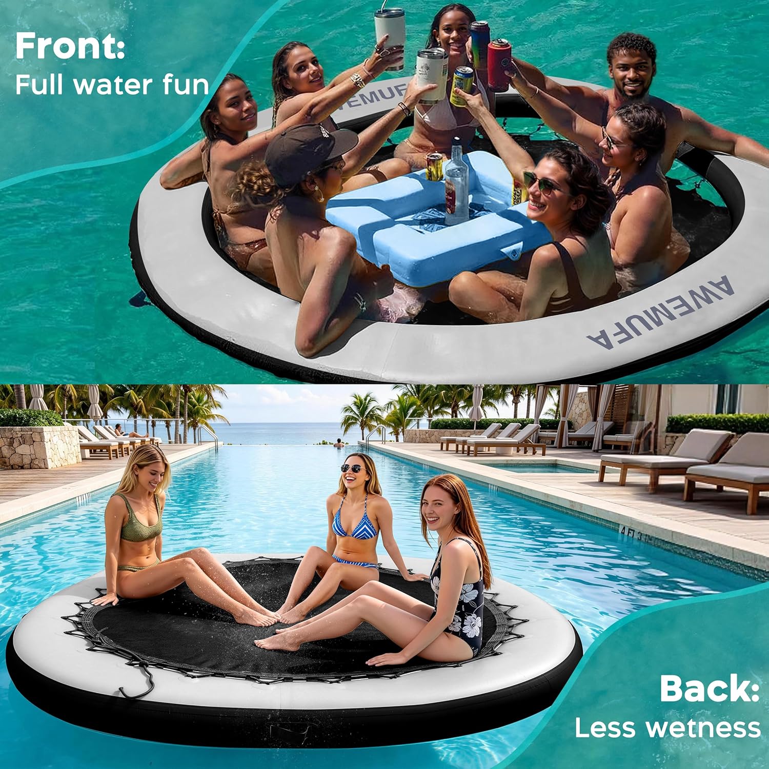 Thumbnail 3 de AWEMUFA Water Hammock Floating Island — 6/8/10/12 ft Heavy-Duty Round Ring with Mesh, Ideal for Lakes and Pools