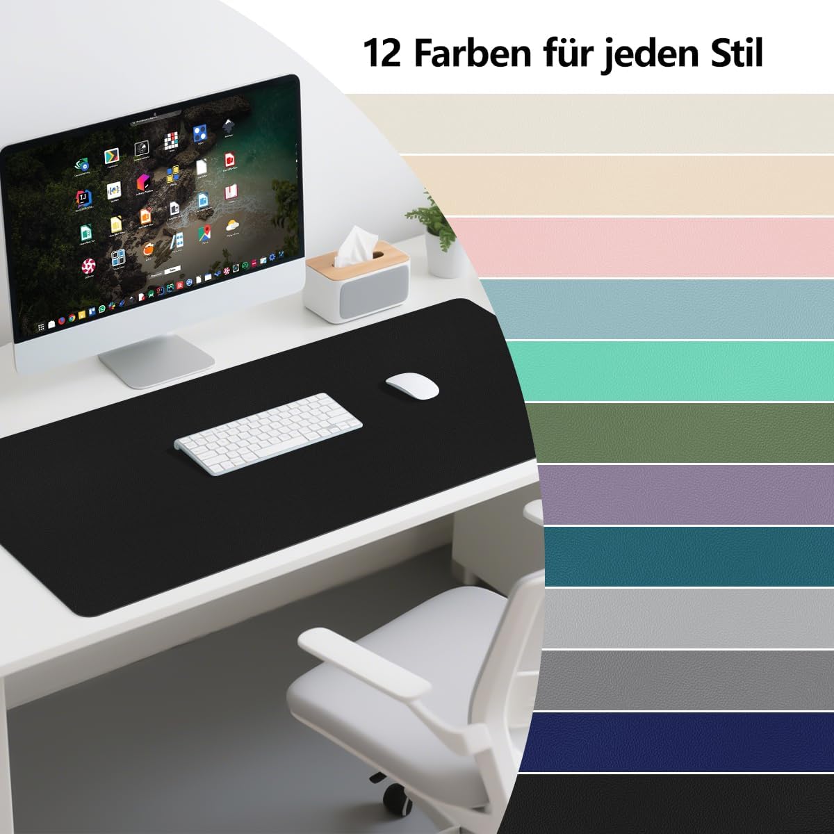 Thumbnail 6 de Zindoo Schreibtischunterlage Schwarz 120x60 cm aus PU-Leder mit rutschfester Wildleder-Rückseite