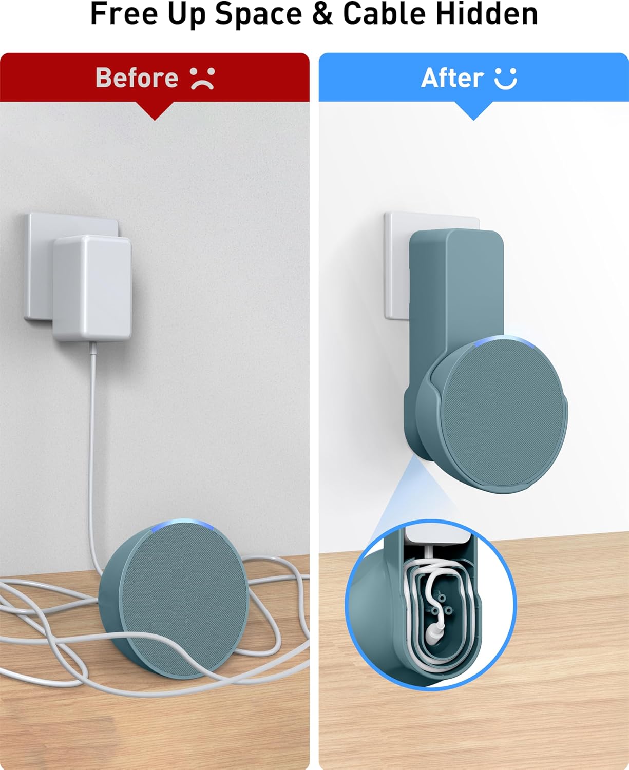 Thumbnail 2 de Maxonar Wall Mount for Echo Pop and Google Nest Speaker (Midnight Teal) — Space-Saving, Drill-Free Bracket
