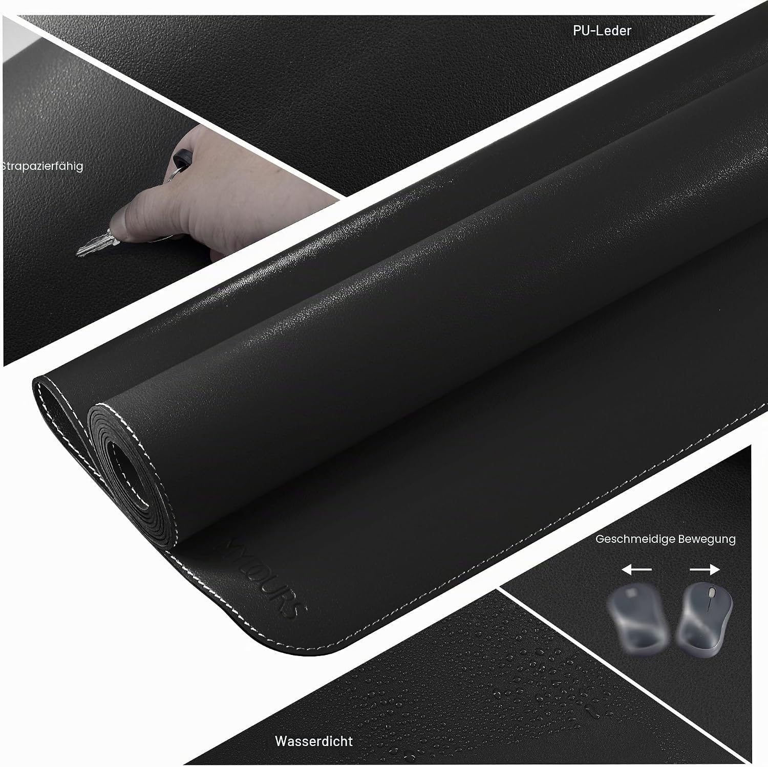 Thumbnail 3 de Mydours Gaming-Mauspad aus PU-Leder, 90 × 60 cm – XL-Schreibtischunterlage, wasserfest, schwarz