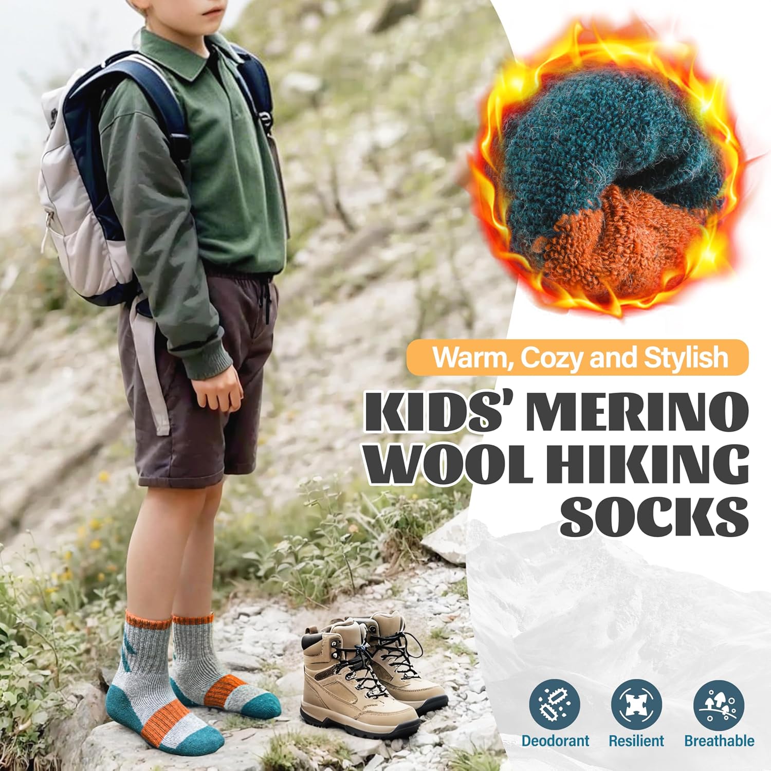 Detalle de Anlisim Kids Merino Wool Hiking Crew Socks, 6 Pairs with Cushioning