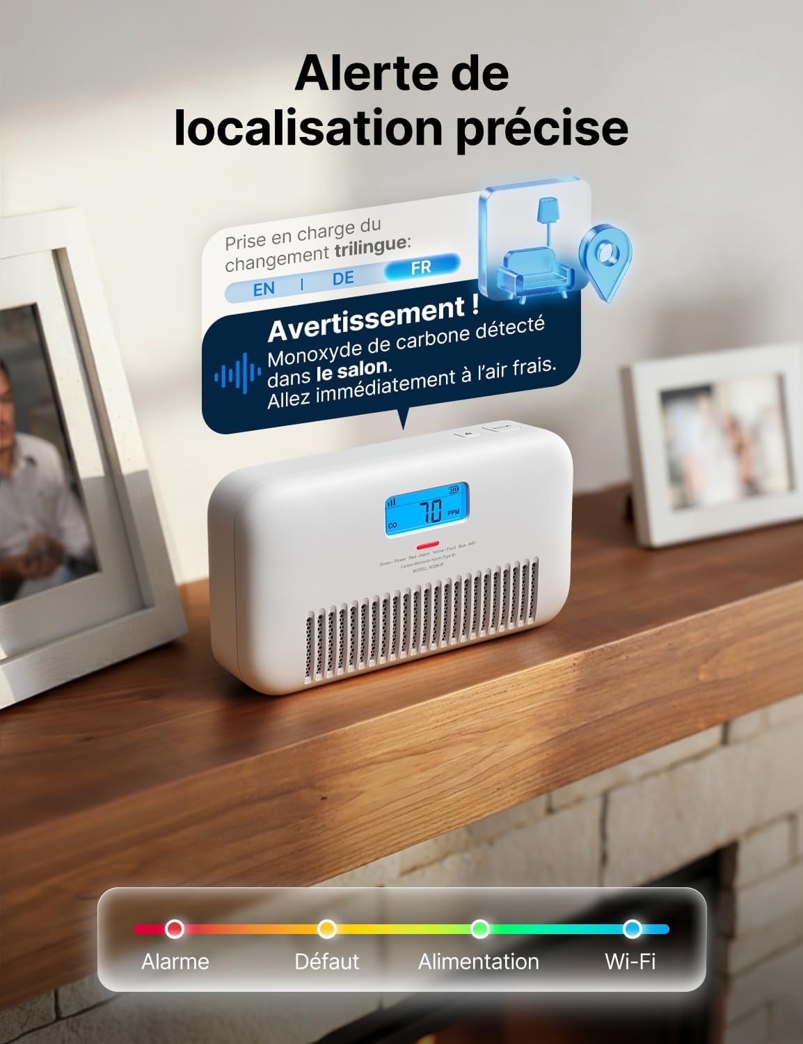 Detalle de X-Sense XC0M-iR détecteur de monoxyde de carbone connecté