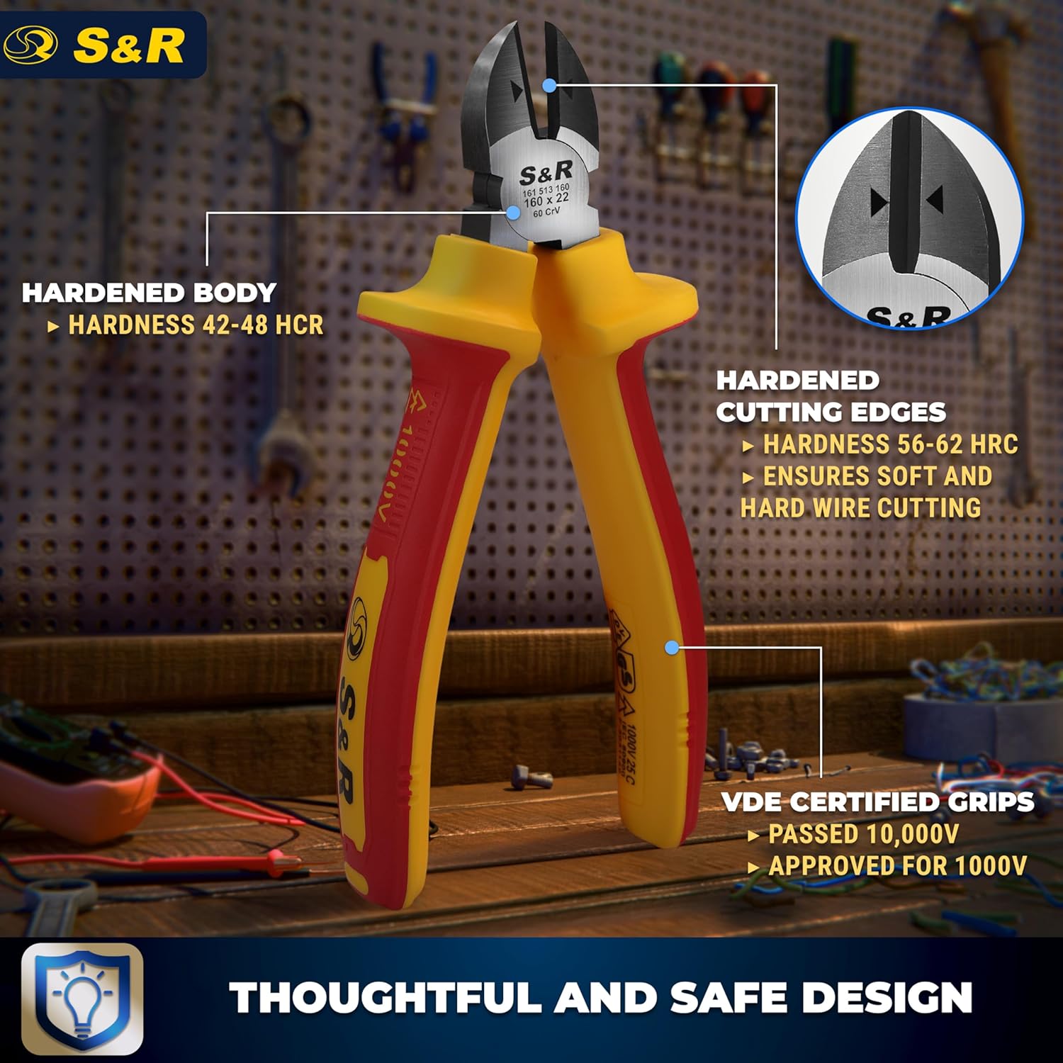 Thumbnail 2 de S&R VDE Insulated Diagonal Side Cutter 160mm – 1000V Rated Wire Cutting Pliers