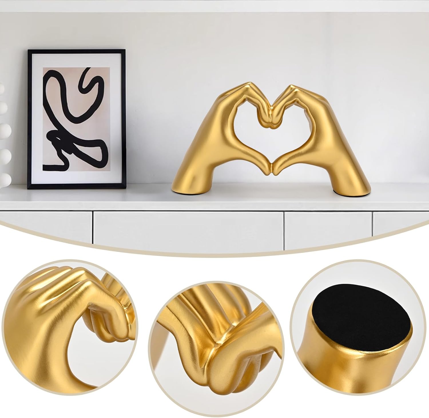 Thumbnail 5 de Heart Hands Sculpture Gold Resin 1 Piece Home Decor 🏺