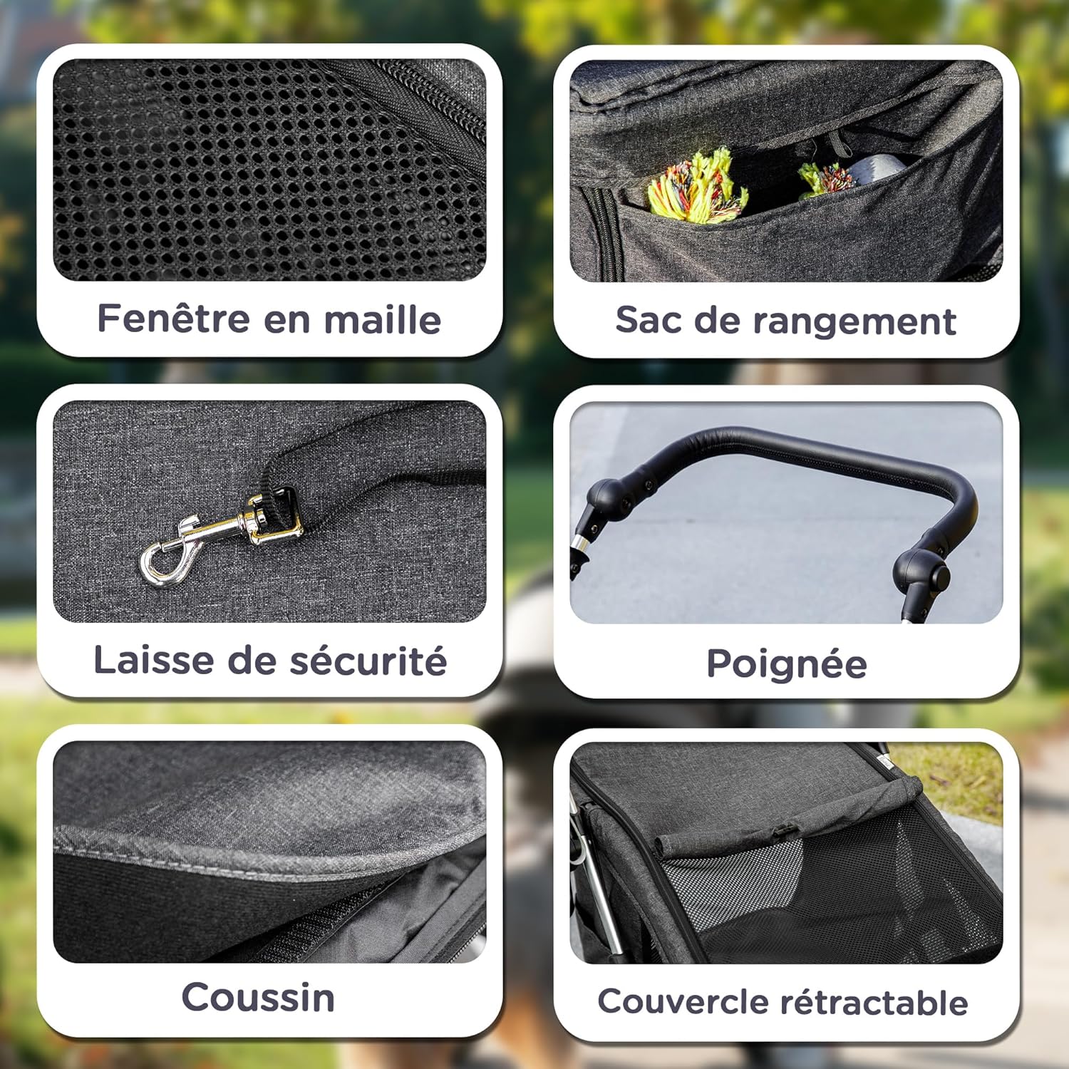 Thumbnail 6 de PawHut poussette buggy pliable pour chien (porte-gobelets, roues frein 360°) – gris