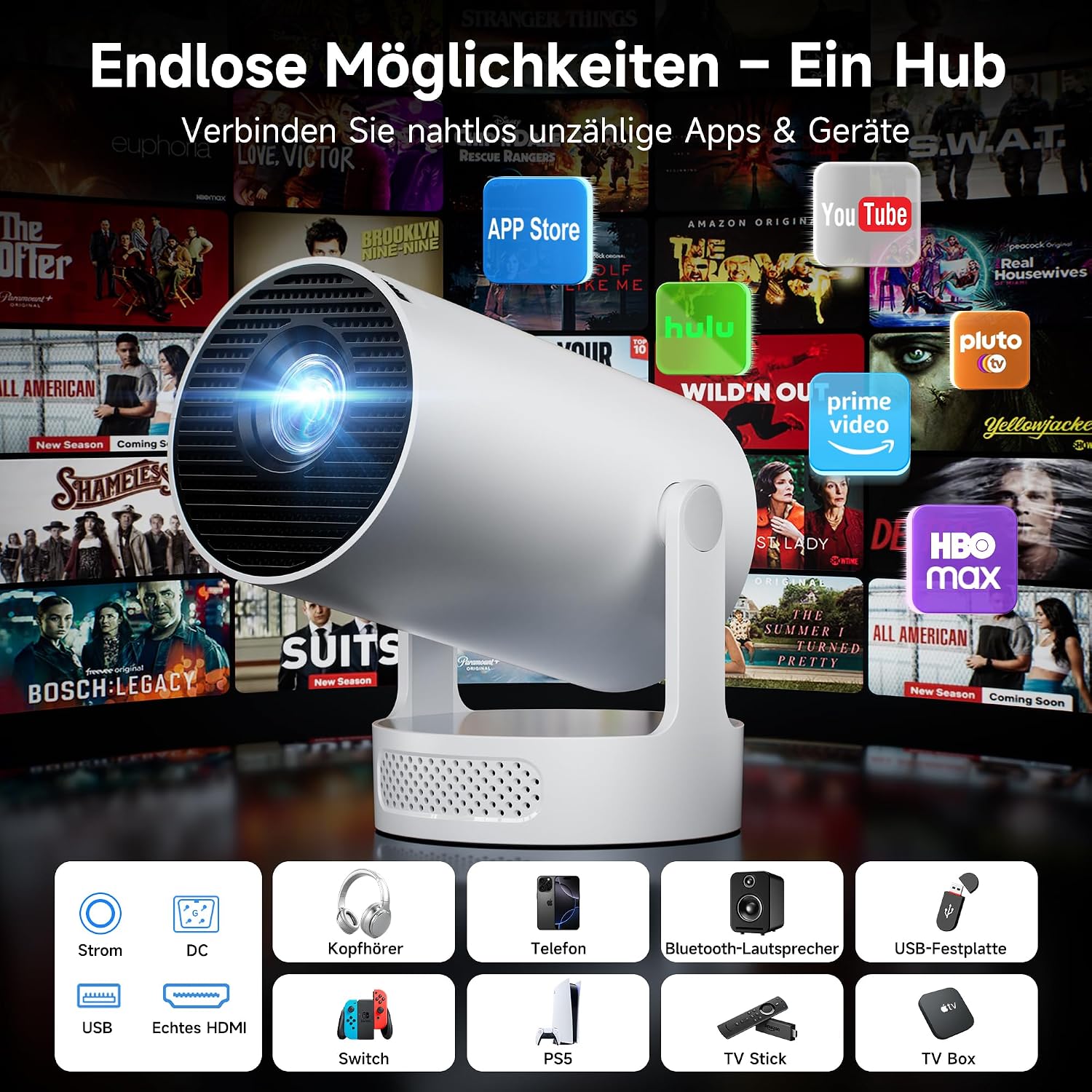 Detalle de Philoent Mini Beamer – Smart Projektor 4K/1080p, WiFi 6 & Bluetooth 5.4