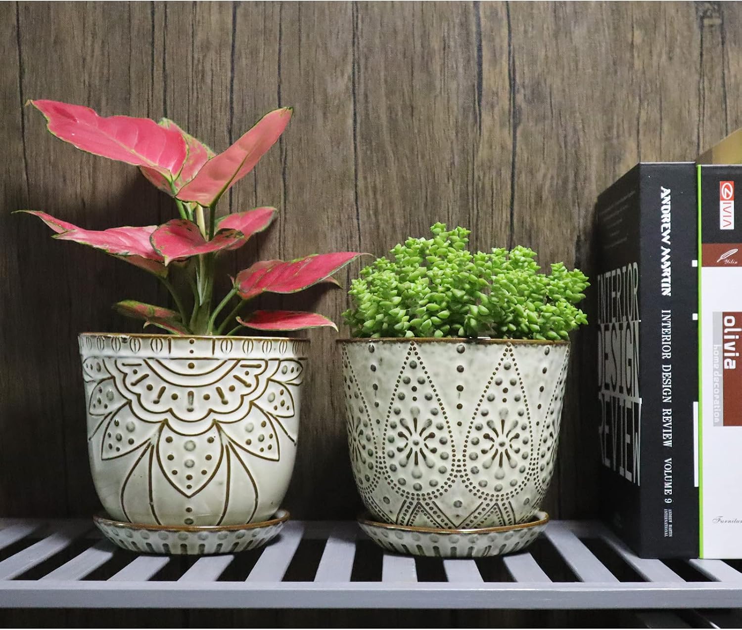 Thumbnail 4 de Gepege 6 Inch Beaded Ceramic Planter Set (2)