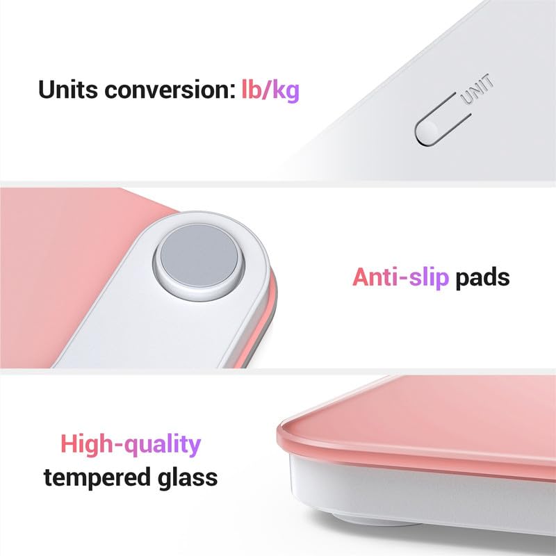 Detalle de Ovutek Pink Bathroom Scale: High-Accuracy Digital Weighing With Durable Tempered Glass