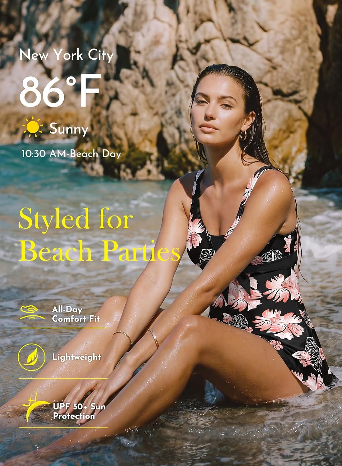 Detalle de Aleumdr Women Printed Two-Piece Tankini Swimsuit with Pockets and High-Waisted Bottom