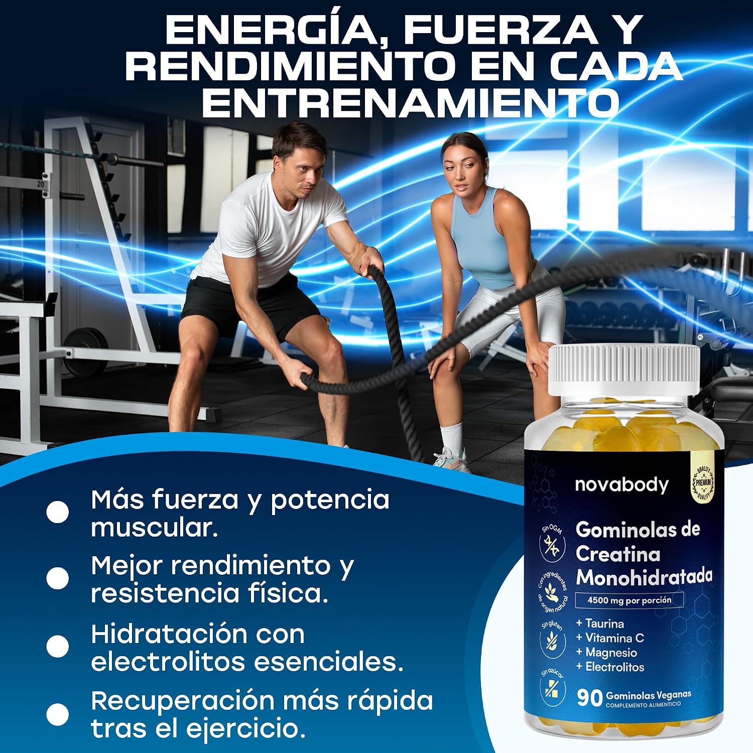 Thumbnail 3 de Gominolas de Creatina Monohidrato 4500 mg – Novabody, con Taurina, Magnesio y Vitamina C, 90 gummies (Veganas, Sin Azúcar)